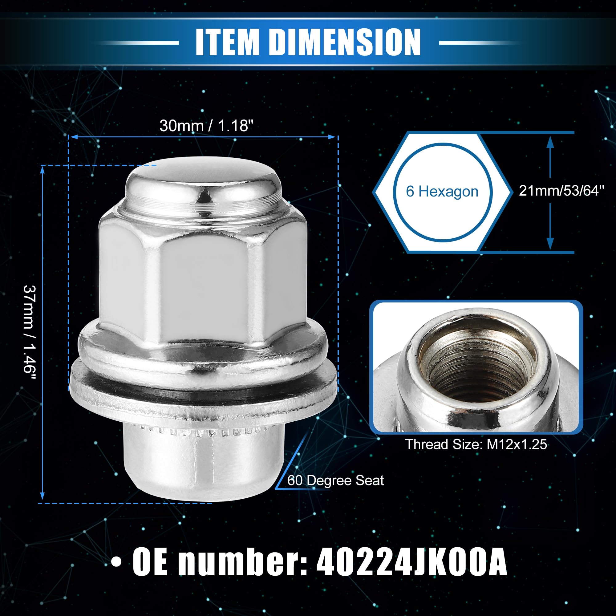20 Pcs Tuercas Antirrobo de Rueda Compatibles para Infiniti Ex35, Duradero M12X1.25