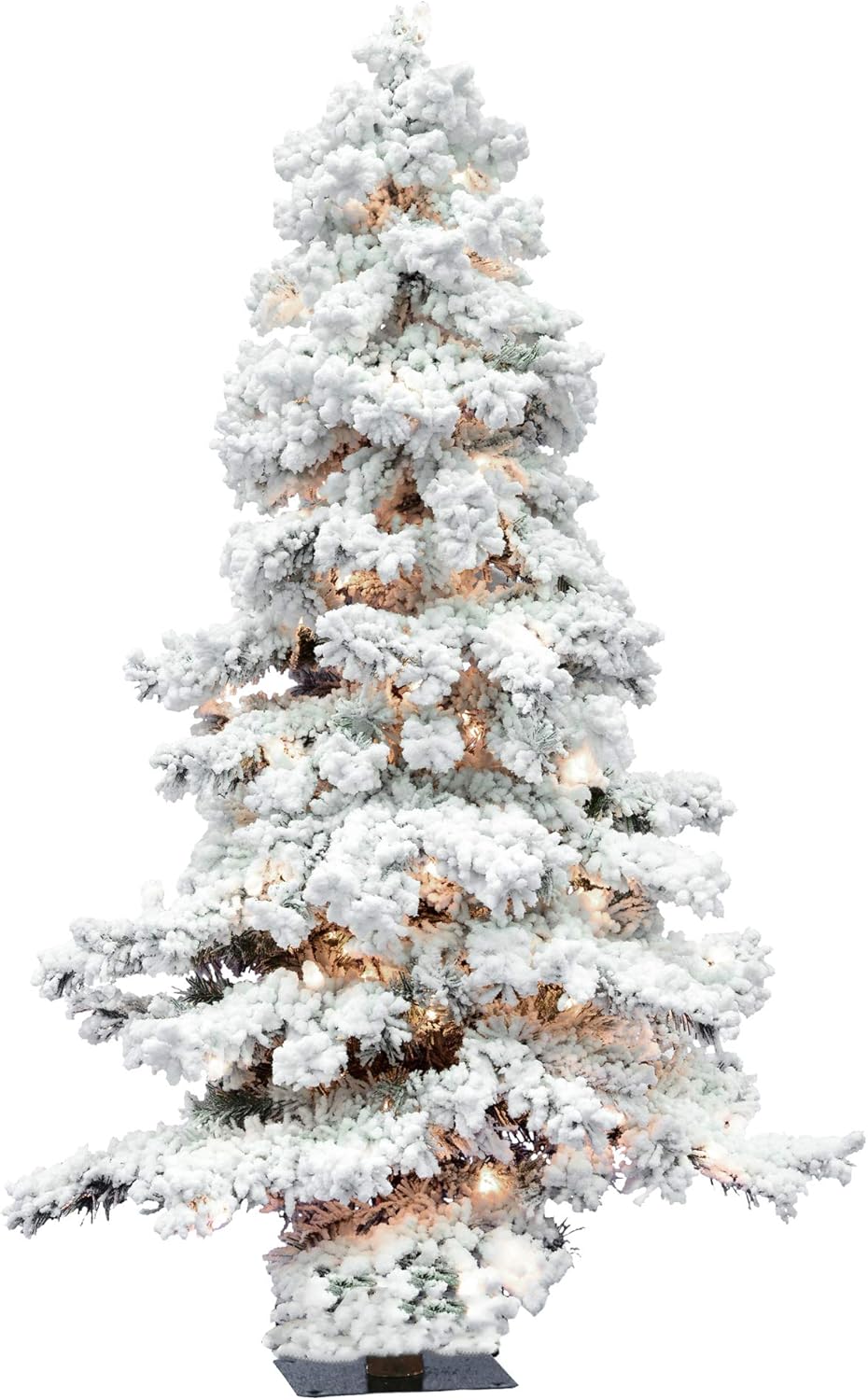Vickerman 5' Flocked Spruce Artificial Christmas Tree, Clear Lights - Snow Covered Faux Tree - Seasonal Indoor Home Decor