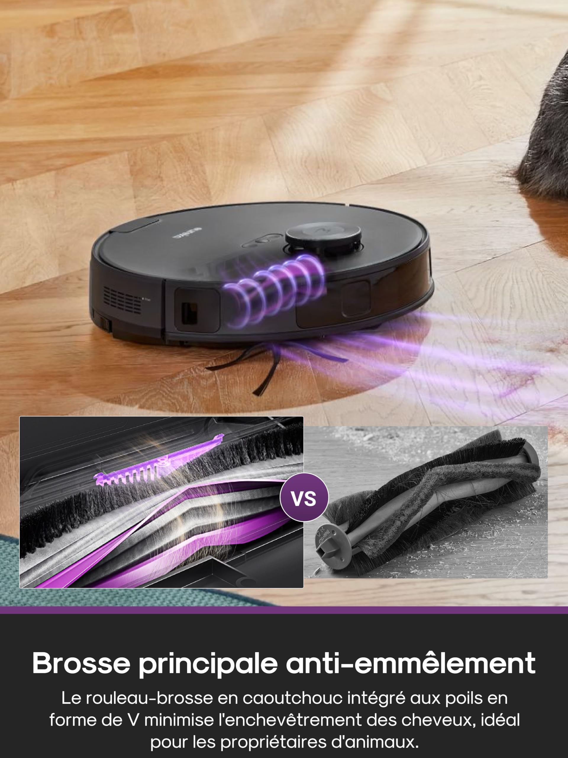 Eureka E20 Evo Plus Robot Aspirateur Laveur avec Station sans Sac Aspiration 10000 Pa Aspirateur Robot Autovidange, Anti Enchevêtrement pour Cheveux Poils d'animaux, Soulèvement de Serpillière 10mm