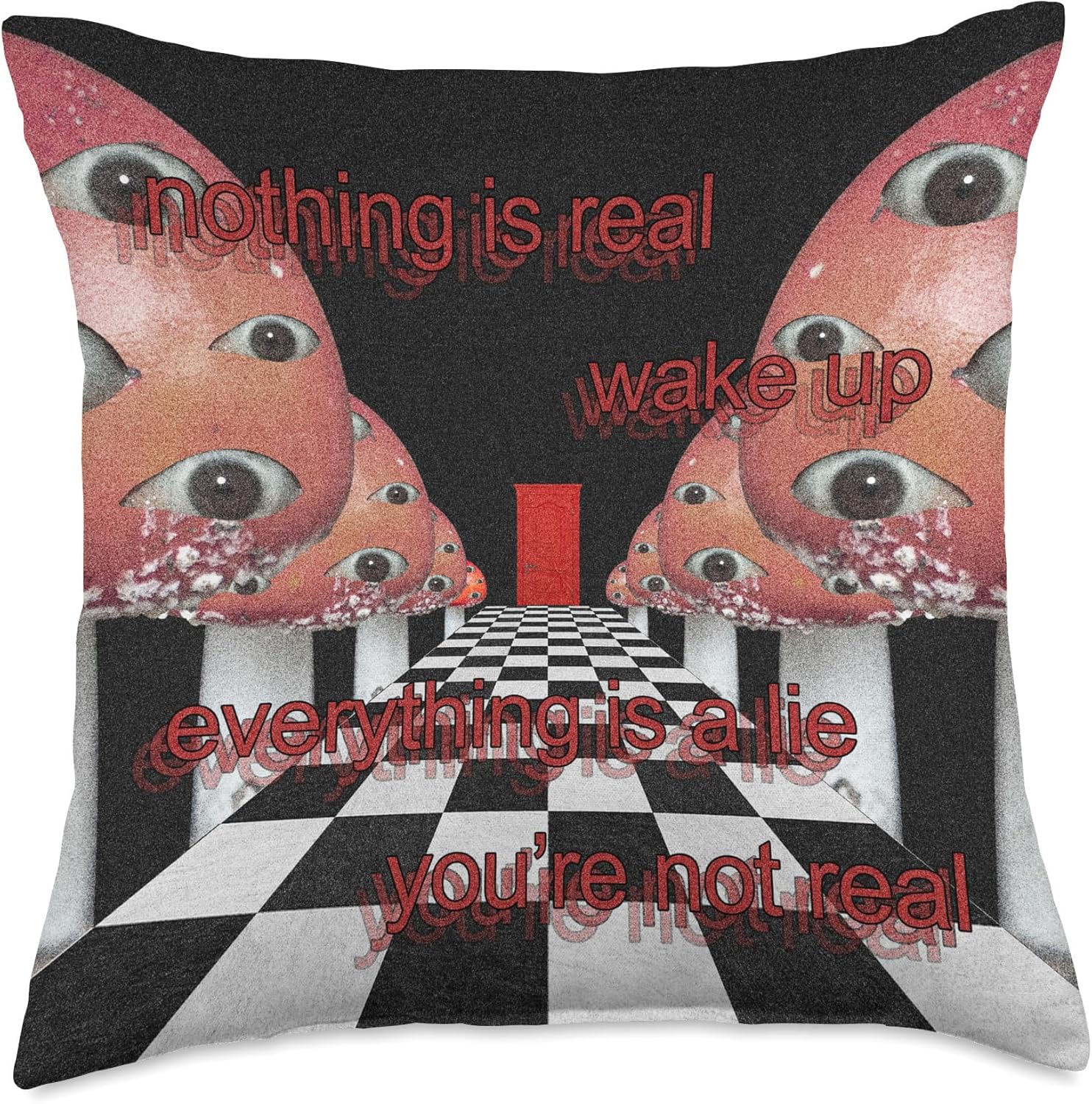Weirdcore Aesthetic Mushroom Eyes Strangecore Traumacore Throw Pillow