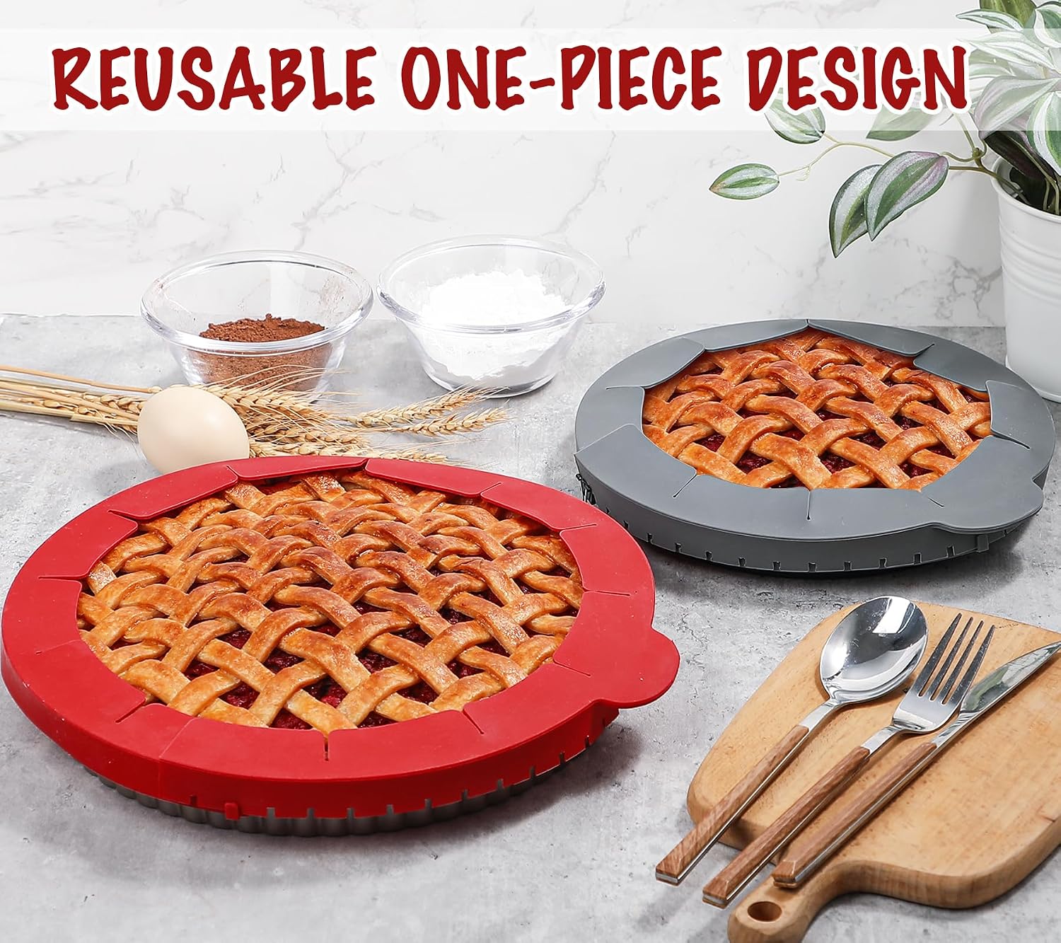 Webake Pie Crust Protector Shield Adjustable Pie Crust Shield Fits 11.5-9 Inch Pie Pan, LFGB Platinum Silicone Pinch Test Passed, for Baking Party Pie Tart, Pack of 2
