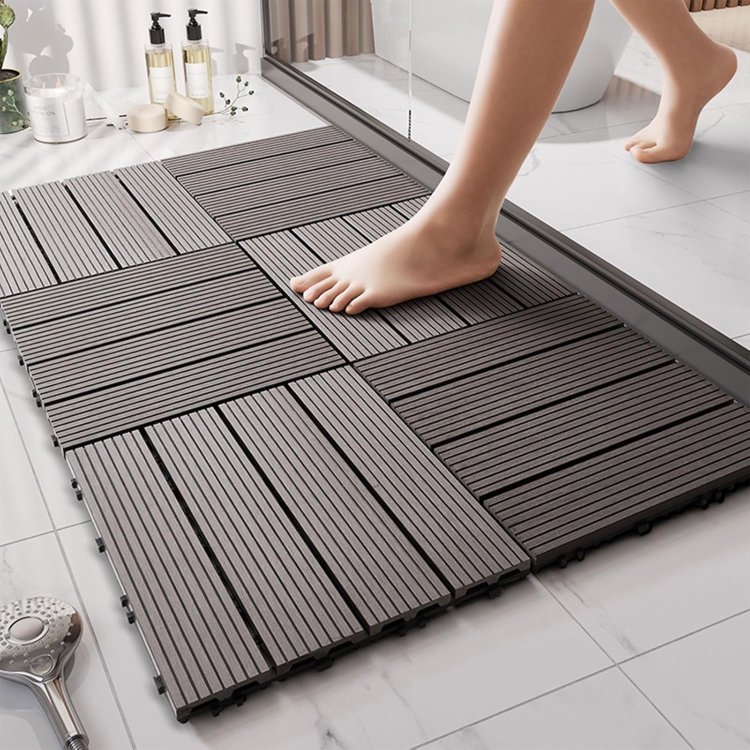 Mat Wooden Shower Mat, Shower Mat for Bathroom, Non Slip Wooden Floor Sturdy Mats, Spa-Style Fast-Drying Bathtub Tray, Non-Slip(Brown)