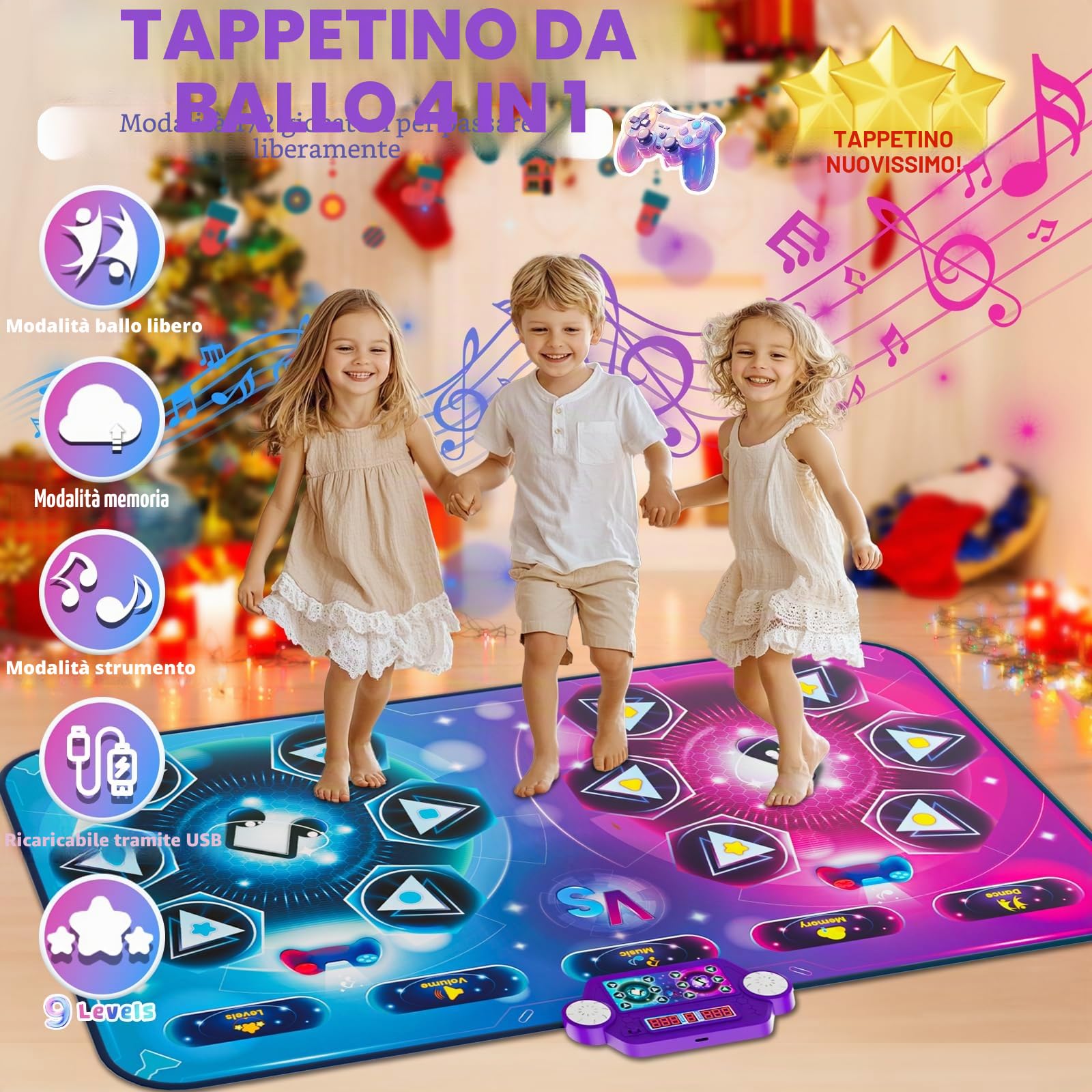 Tappetino da Ballo Ricaricabile-Doppio Giocatore, Dimensioni Extra Large (150*97 cm), Musica, Modalità Sfida, Modalità Piano, Luci LED, Regalo Natale Compleanno per Bambini Ragazze Ragazzi 3-12 Anni