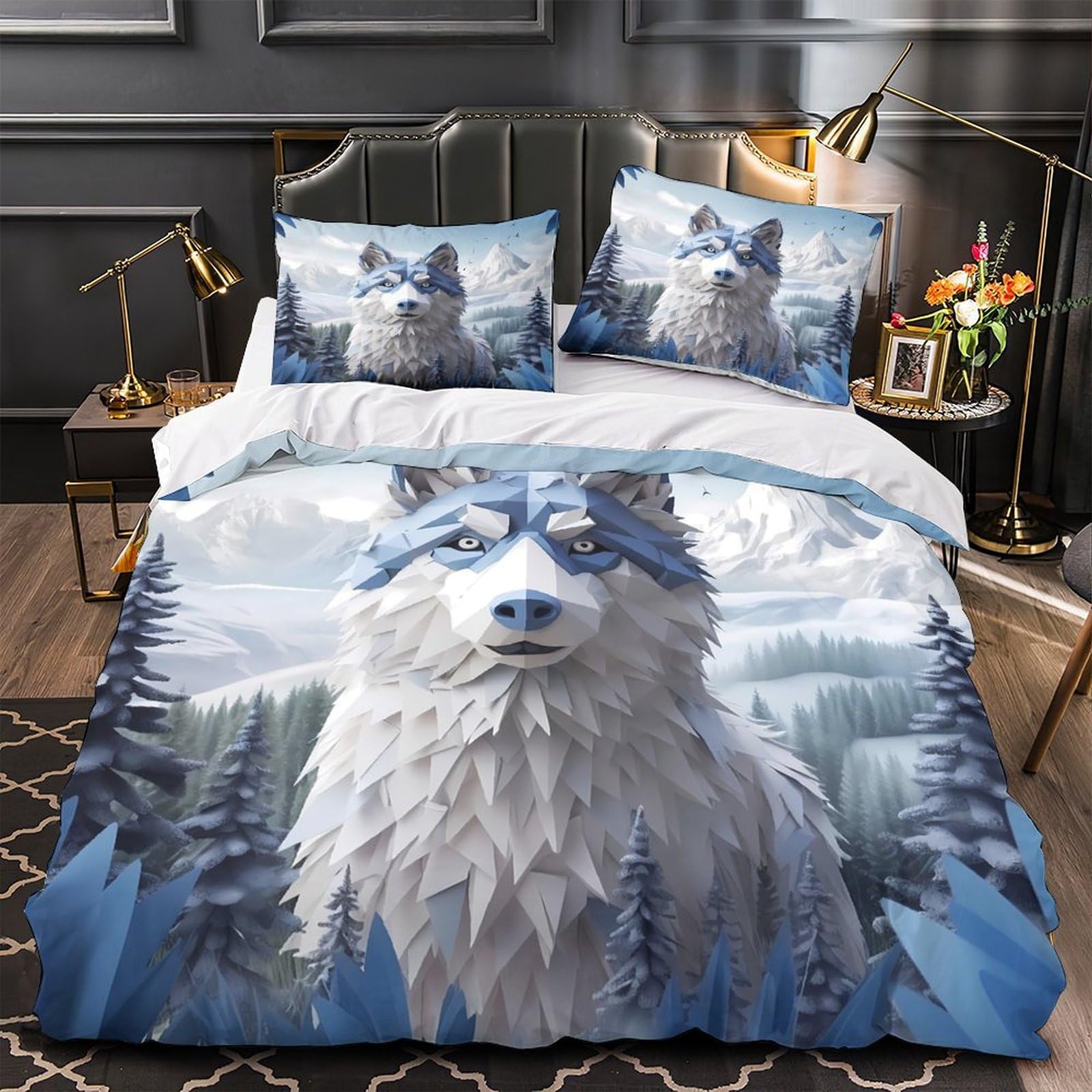 Housse de couette 140x200 wolfdesign lit single motif polygone
