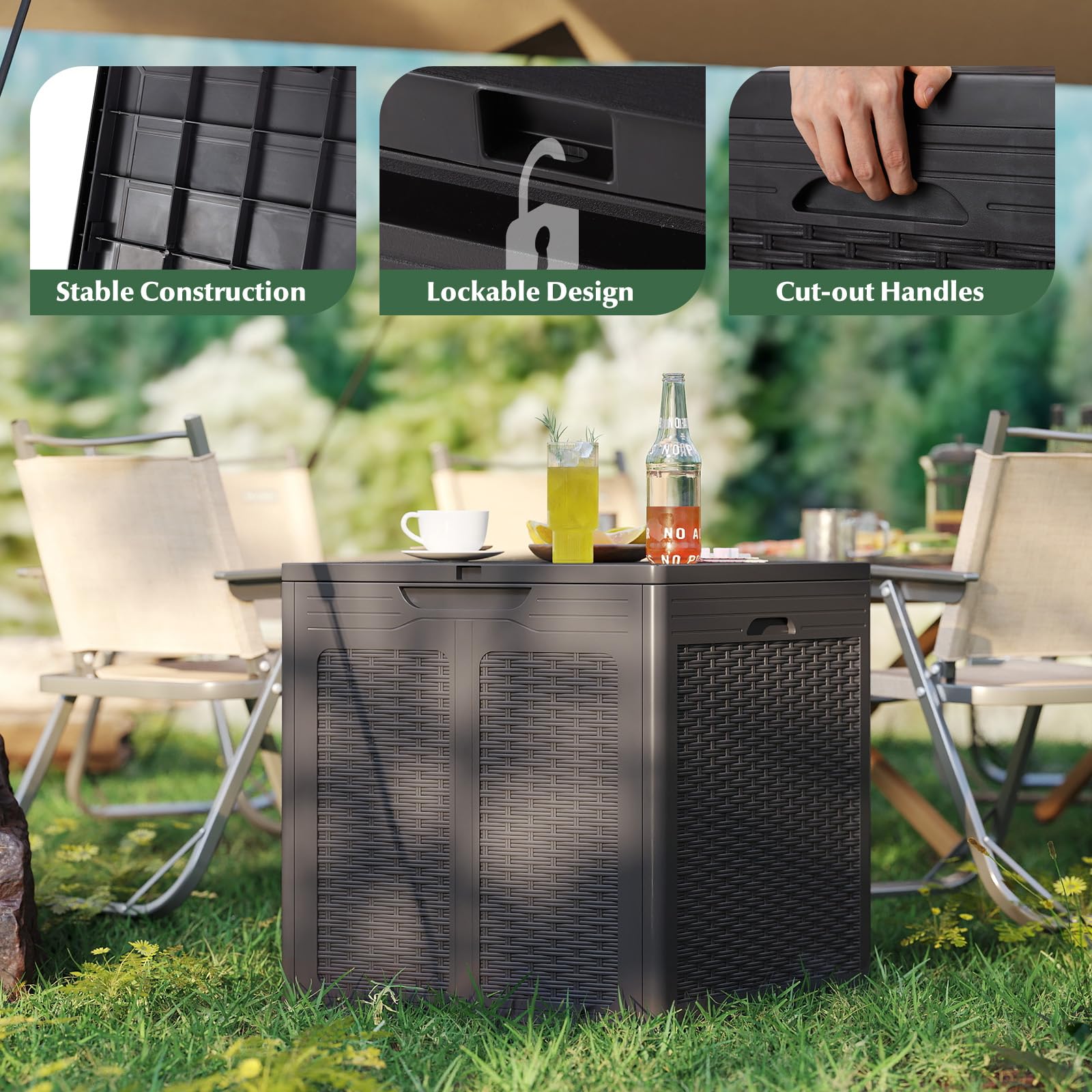 GIANTEX Baule da Giardino 145 L, Baule da Esterno con Coperchio con Coperchio Bloccabile, Contenitore per Cuscini in Plastica, Multibox Impermeabile Esterni, 56X56X61 cm