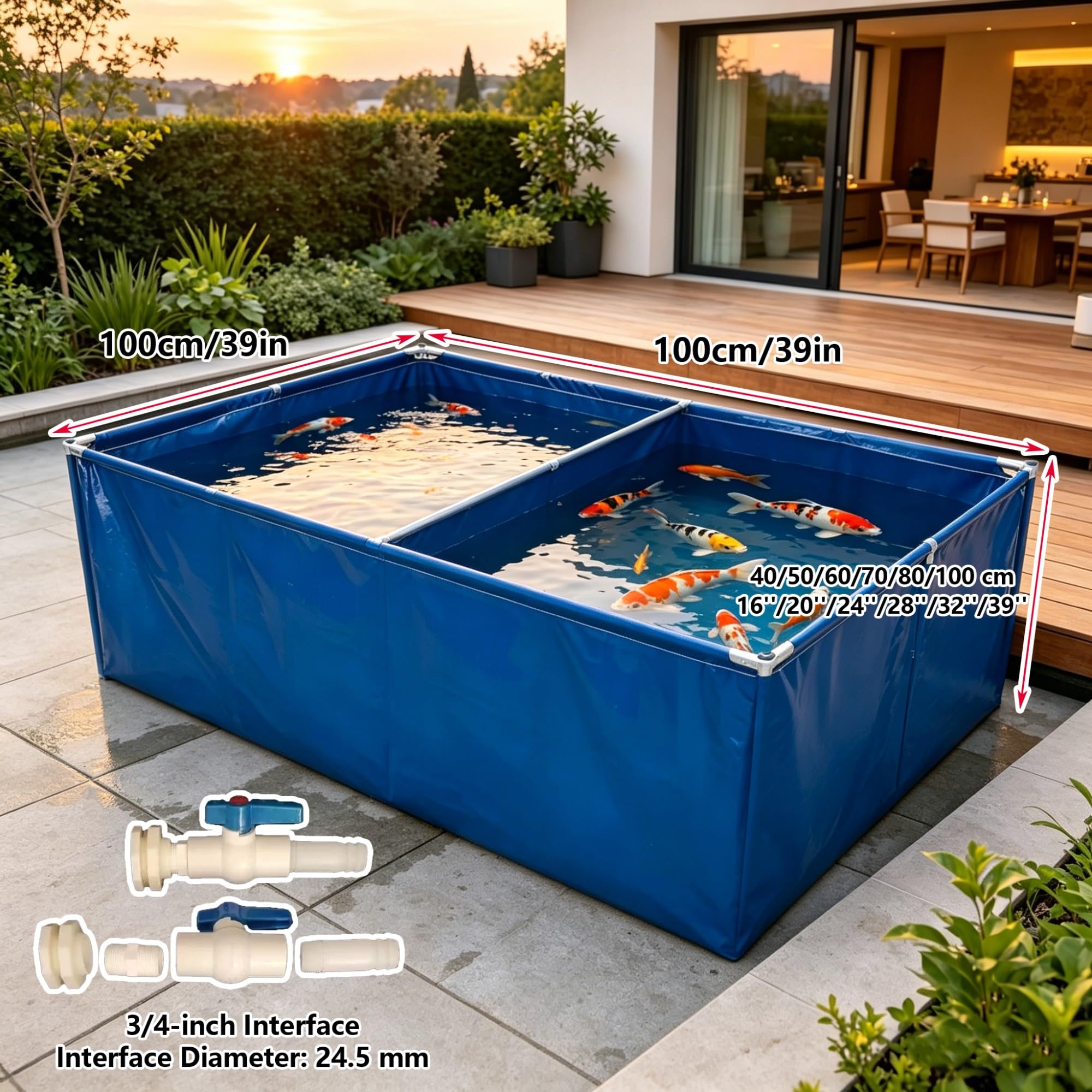 Stagno per pesci con telaio in acciaio zincato, tela pieghevole in PVC, design a tenuta stagna per l'allevamento ittico e l'acquacoltura, ideale per acquacoltura fuori terra