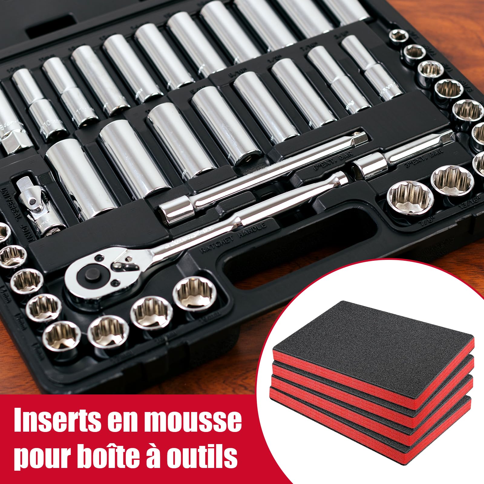 Lot de 4 Inserts en Mousse pour Boîte à Outils, Feuilles de Mousse 50x33.5x2.5 cm (20x13.2x1 inch), Découpe Personnalisée, Protection pour Outils et Objets Fragiles- 56 Cm X 45.5 Cm X