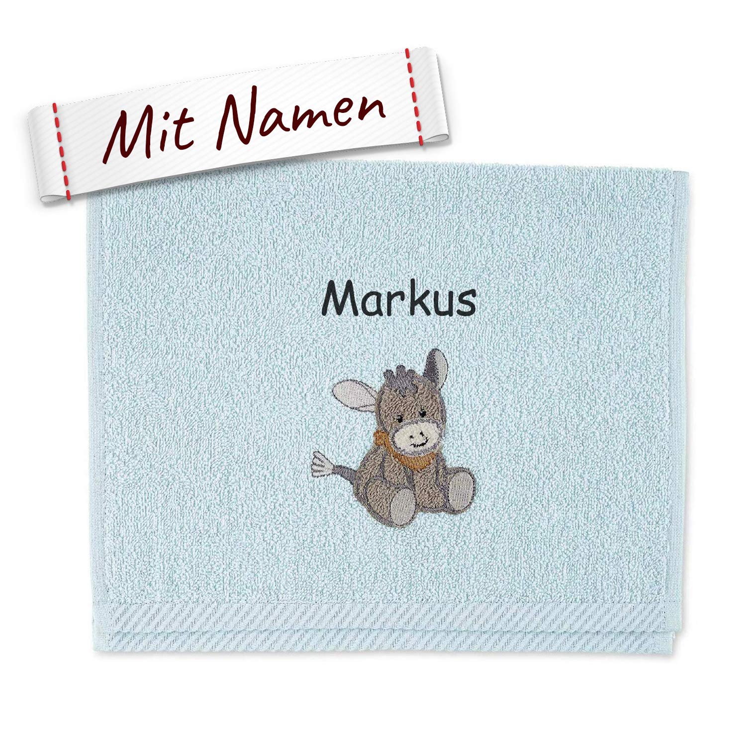 Sterntaler Kinderhandtuch Esel Emmi, Kinderhandtuch mit Namen Bestickt, Babyhandtuch personalisiert mit Wunschname Wunschtext, Geschenk zur Geburt, Taufe, Babygeschenk, Hellblau 50x30 cm