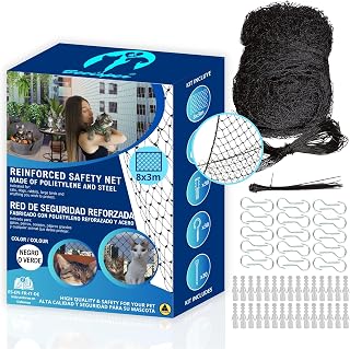 Verstärktes Katzennetz – Katzennetz Terrasse, Katzennetz Fenster und Katzennetz Balkon – Katzensicherheitsnetz Verschiedene Größen und Farben verfügbar (Schwarz, 8X3M)