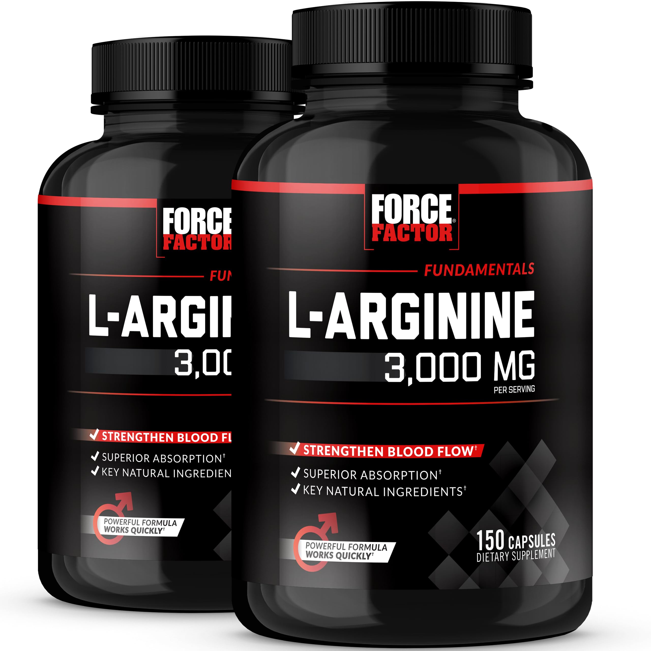 L-Arginine, Nitric Oxide Supplement with BioPerine to Help Build Muscle & Support Stronger Blood Flow, Circulation, Nutrient Delivery, & Pumps, L-Arginine 3000mg, 150 Count (Pack of 2)