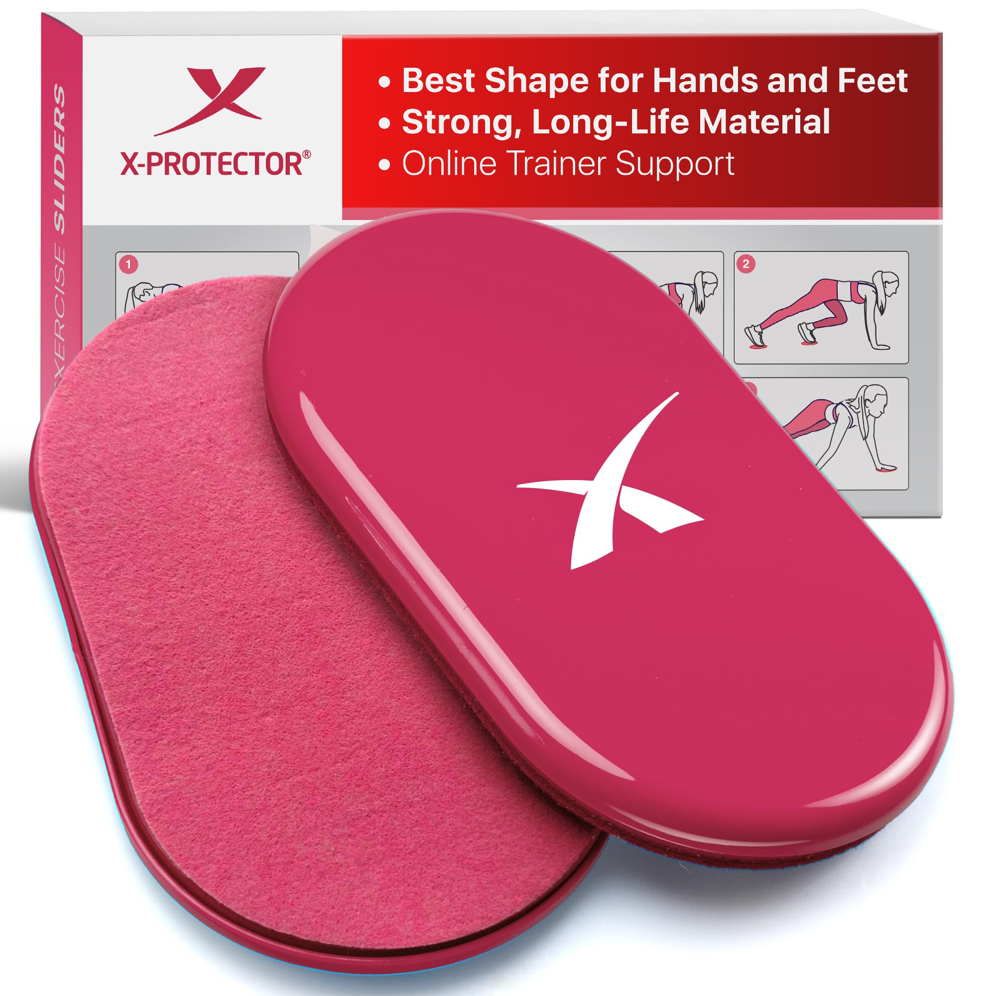 X-Protector Sliders for Working Out - 2 PCS - Double-Sided Exercise Sliders for Hard & Carpeted Floors - Gliders for Exercising! (Pink)-image-18
