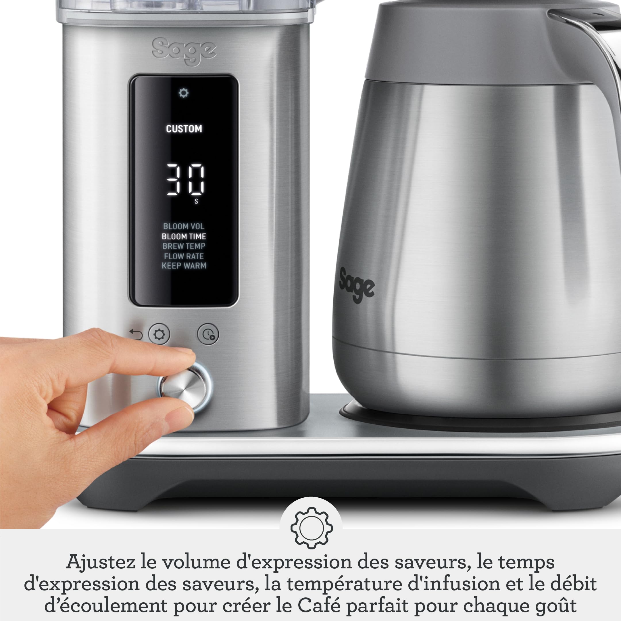 Sage The Luxe Brewer Thermal, Café Filtre Bouton Unique, Standard SCA Gold | Café Filtre une Touche Standard SCA Gold Cup, Cold Brew 30 min, Carafe Isotherme 1,77L; Profils et Départ Différé 24h