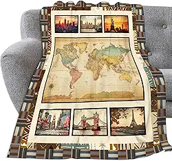 Manta vintage com mapa do mundo cobertor de flanela ultra macio com estampa aconchegante e leve para presente para mulheres e homens sofá-cama 127 cm x 101 cm