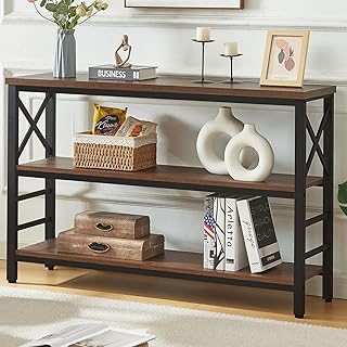 HOMBAZAAR Sofa Table,Industrial Console Table with Storage,Entryway Table with Engineered Wood and Metal,Rustic 3 Tier Shelf for Living Room,Hallway,Brown,47 Inch