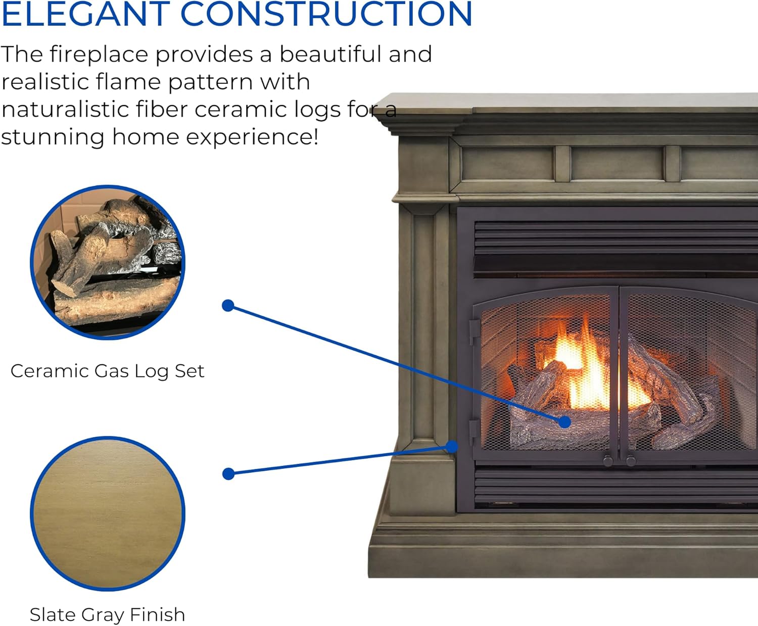 Duluth Forge Dual Fuel Ventless Gas Fireplace with Mantel - 32,000 BTU, Remote Control, Slate Gray Finish - Model# DFS-400R-2GR