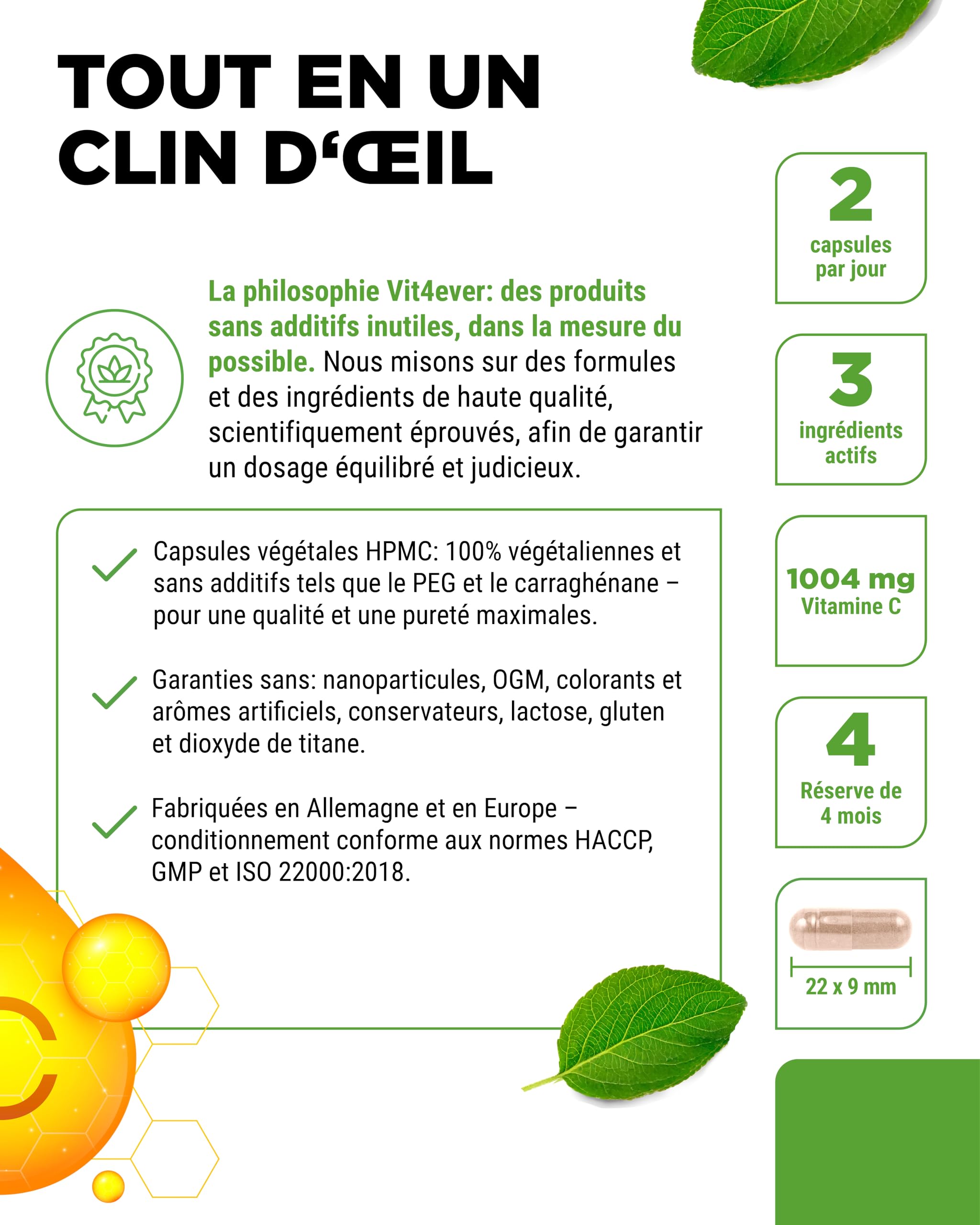 vit4ever Vitamine C Liposomale - 240 Gélules Végétaliennes - Premium : Hautement Dosée avec 1000 mg de Vitamine C Pure par Jour - Biodisponibilité Particulièrement Élevée