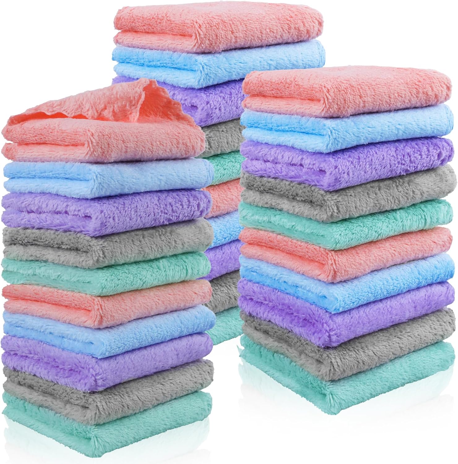 Makeup Remover Cloths 30 Pack, Soft Premium Coral Velvet Facial Cleansing Towels 7×7 Inch, Microfiber Reusable Washcloths for Face, Eye, LipsTowels Facial Cleansing Cloths for Women