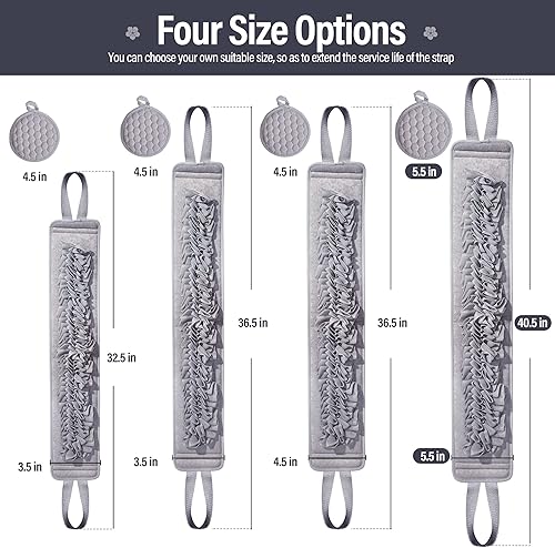 Miniatura 4 de Juego de 2 esponjas para la espalda de lufa de 40.5 pulgadas con almohadilla de esponja para mujeres y hombres, gris y beige