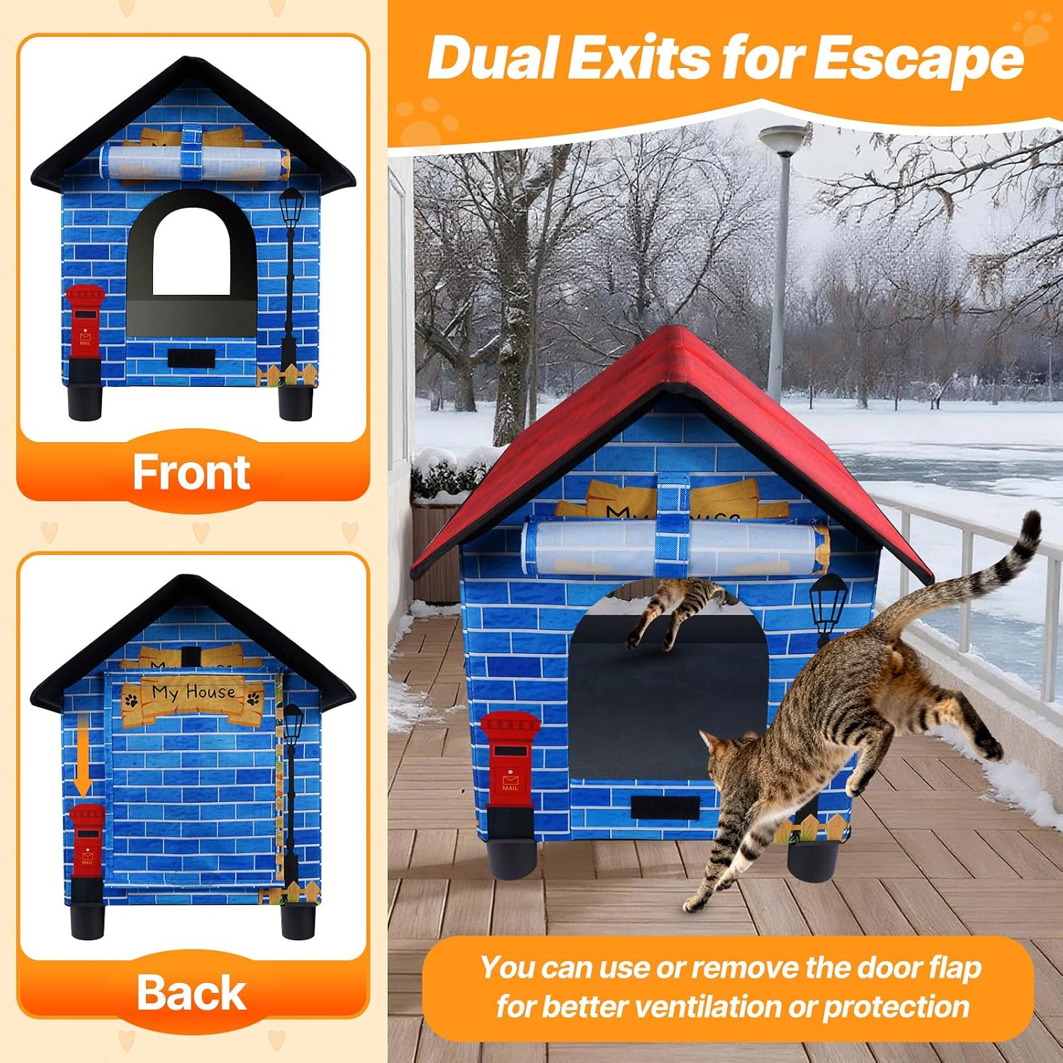 FHTONGE Elevated Heated Cat House for Outdoor Cats in Winter, Weatherproof Heating Feral Cat Shelter with 2 Mats, Collaspable Cat Kennel Insulated Strays Hut for Outside Wild Small Animal Rabbit
