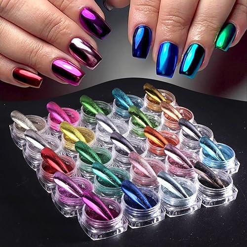 Chrome Nail Powder Art Kit - 24 Colors Glitter Powder