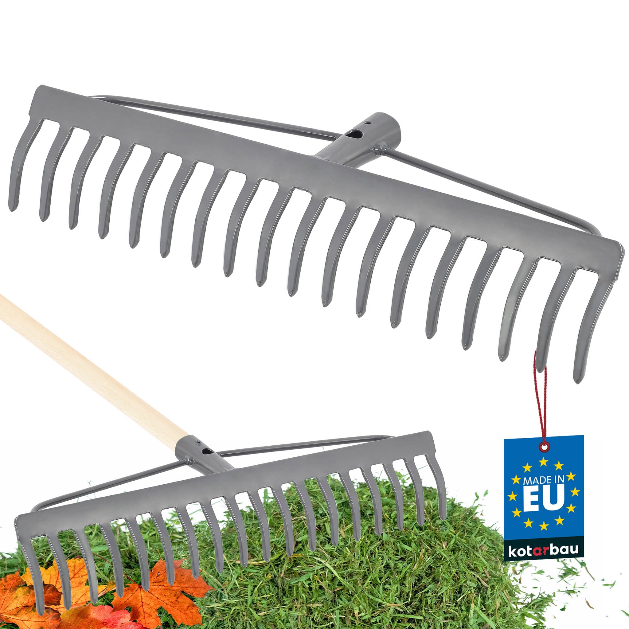 KOTARBAU® Rastrello Giardino - Rastrello per Foglie - Metallo - 46 cm - con 18 Denti - Grigio - Rastrelli - Attrezzo Robusto per Cura del Prato - senza Manico