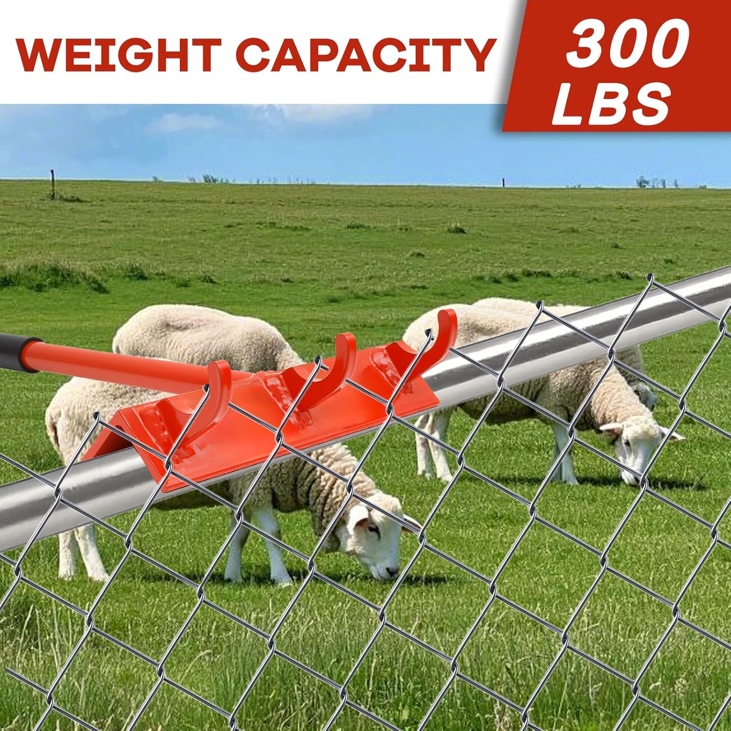 2 Pack Chain Link Fence Top Rail Stretcher Tool, Heavy Duty 15.7 Inch Chain Link Fence with 3 Metal Hooks & 28”Cable Hook,Chain Link Fence for Farm, Ranch and Industrial Fencing