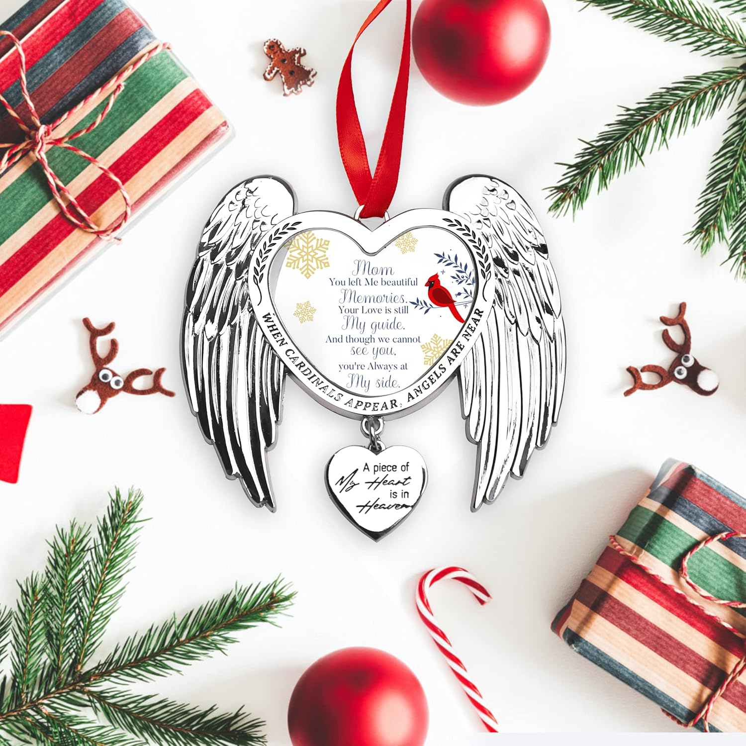 Angel Memorial Ornament Red Cardinal Christmas Ornaments Thoughtful Sympathy Gifts for Loss of Mom, Bereavement Rememberance Gifts for Loss of Mother in Memory of Loved One - Image 6
