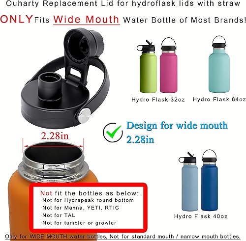 Miniatura 3 de Ouharty Tapa de boquilla para botellas de agua Hydroflask de boca ancha, tapas de popote de repuesto para botella de agua Hydro Flask de boca ancha