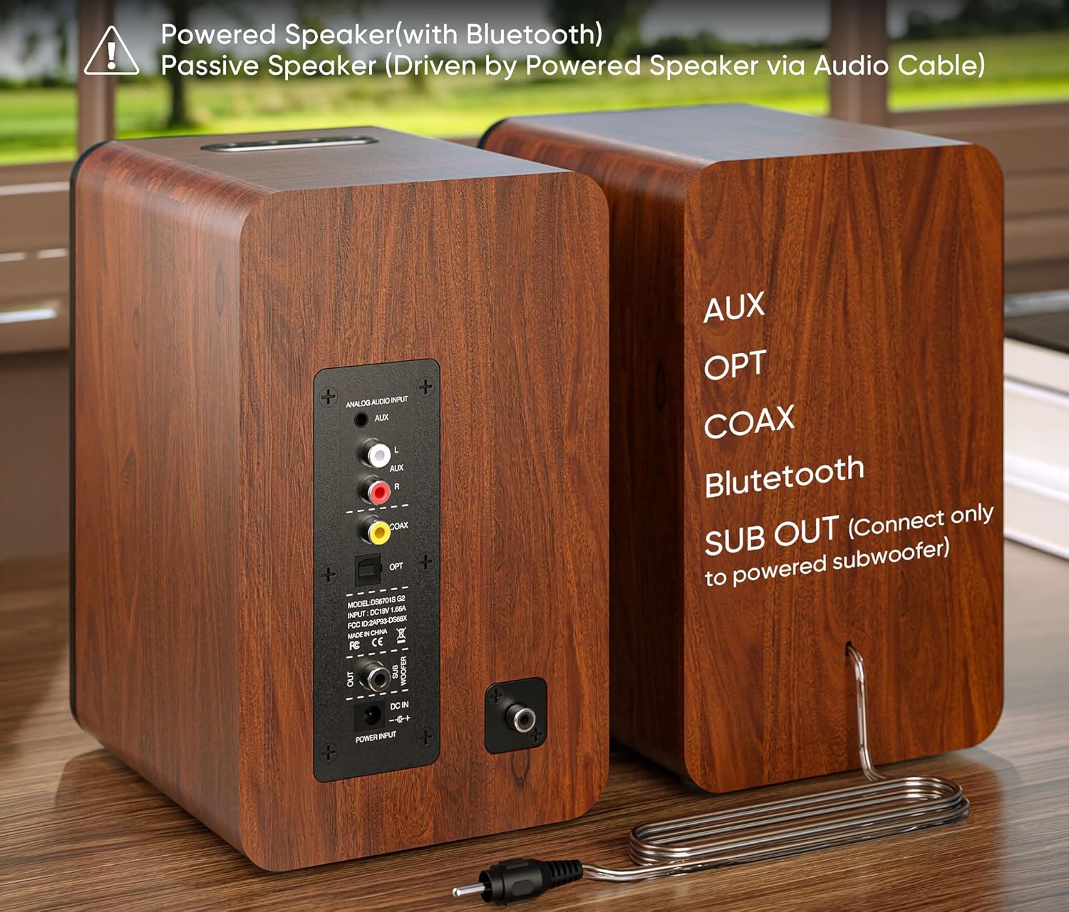 Saiyin Bluetooth Bookshelf Speakers, 30W X 2 Powered TV Speakers with 3.5 Inch Woofer, Turntable Speakers with Optical/AUX/RCA Input for PC and TV - Image 3