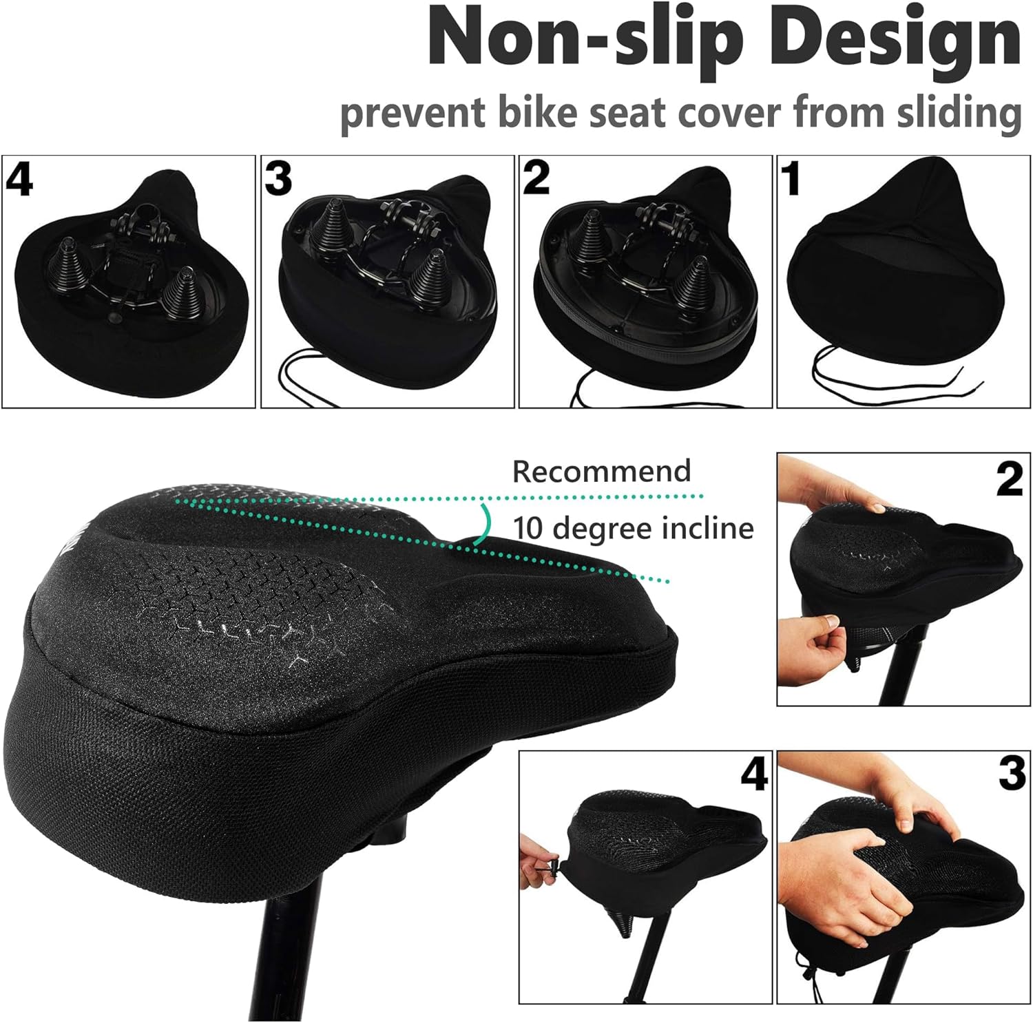 DAWAY Comfortable Bike Seat Cover - C3 Soft Gel & Memory Foam Padded Bike Seat Cushion for Women Men Seniors, Comfort, Fits for Peloton, Stationary, Exercise, Mountain and Cruiser Bicycle Saddles