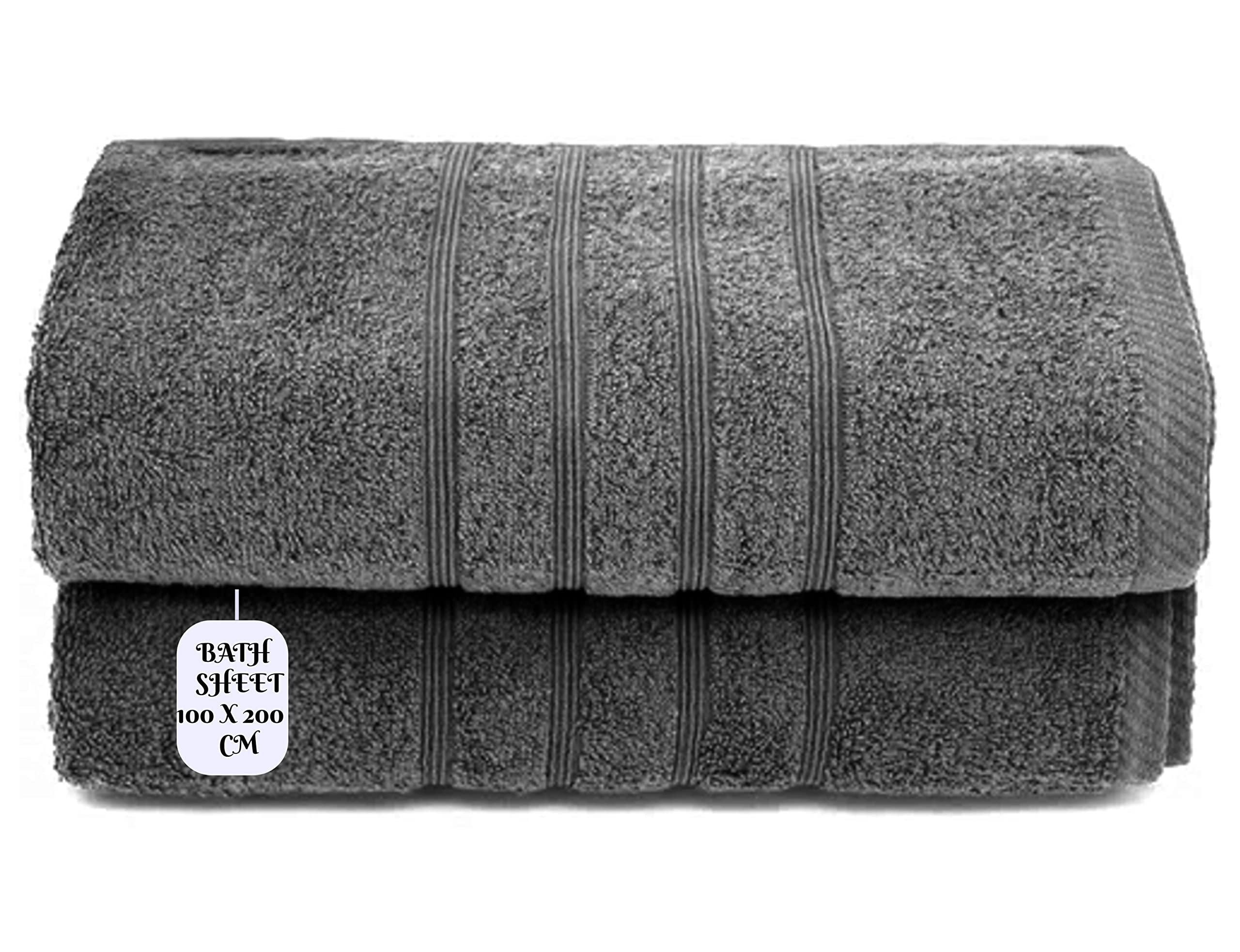 FB 2 x Large Super Jumbo Bath Sheet ( 100 x 200 cm ) 100% Egyptian Combed Cotton Towel Super Soft Premium Hotel Quality Quick Dry 600 GSM Bathroom Luxury Towels Set (Charcoal Grey)