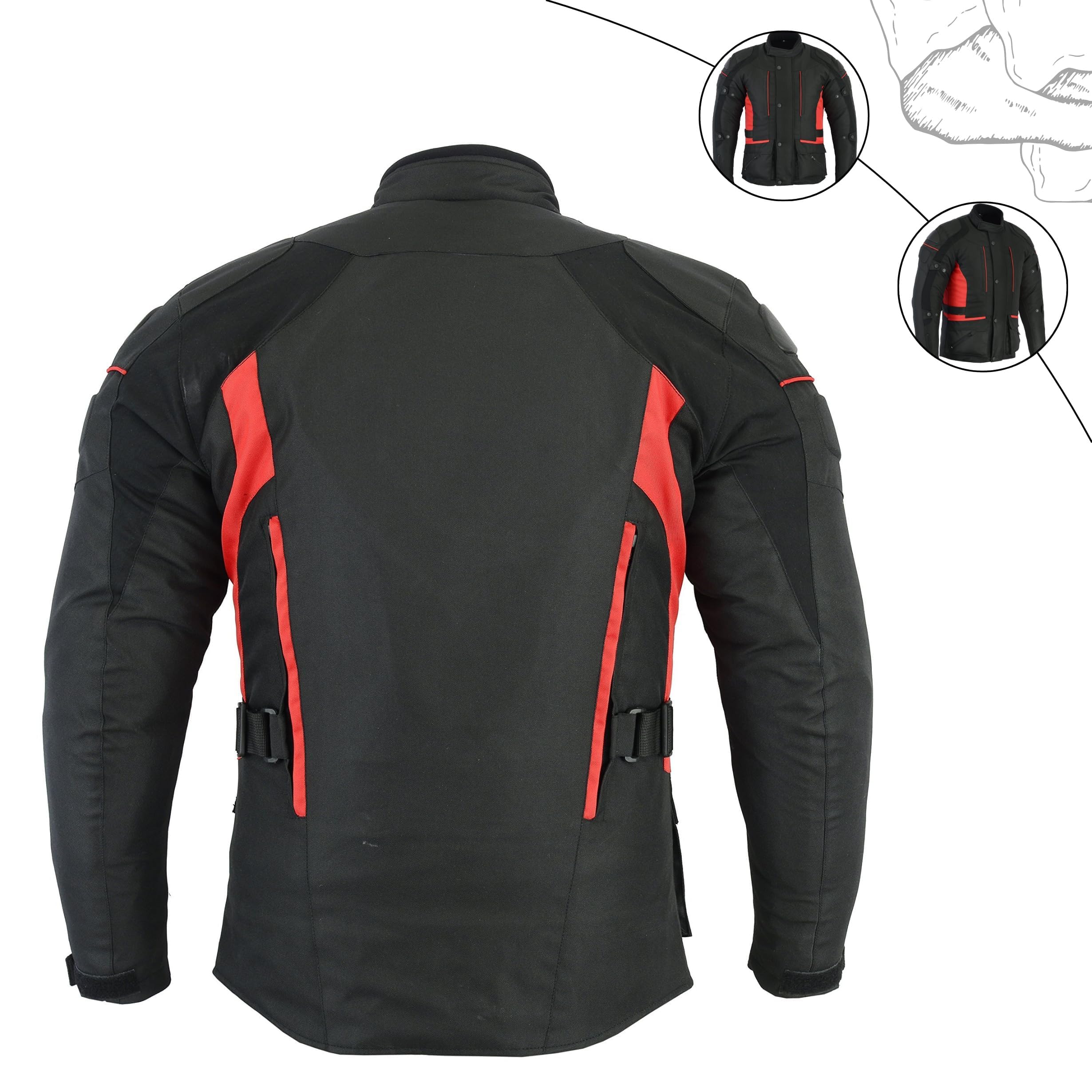 Sterling Sports - Chaqueta impermeable para moto con protección CE, color negro/gris, negro/rojo, negro y rojo
