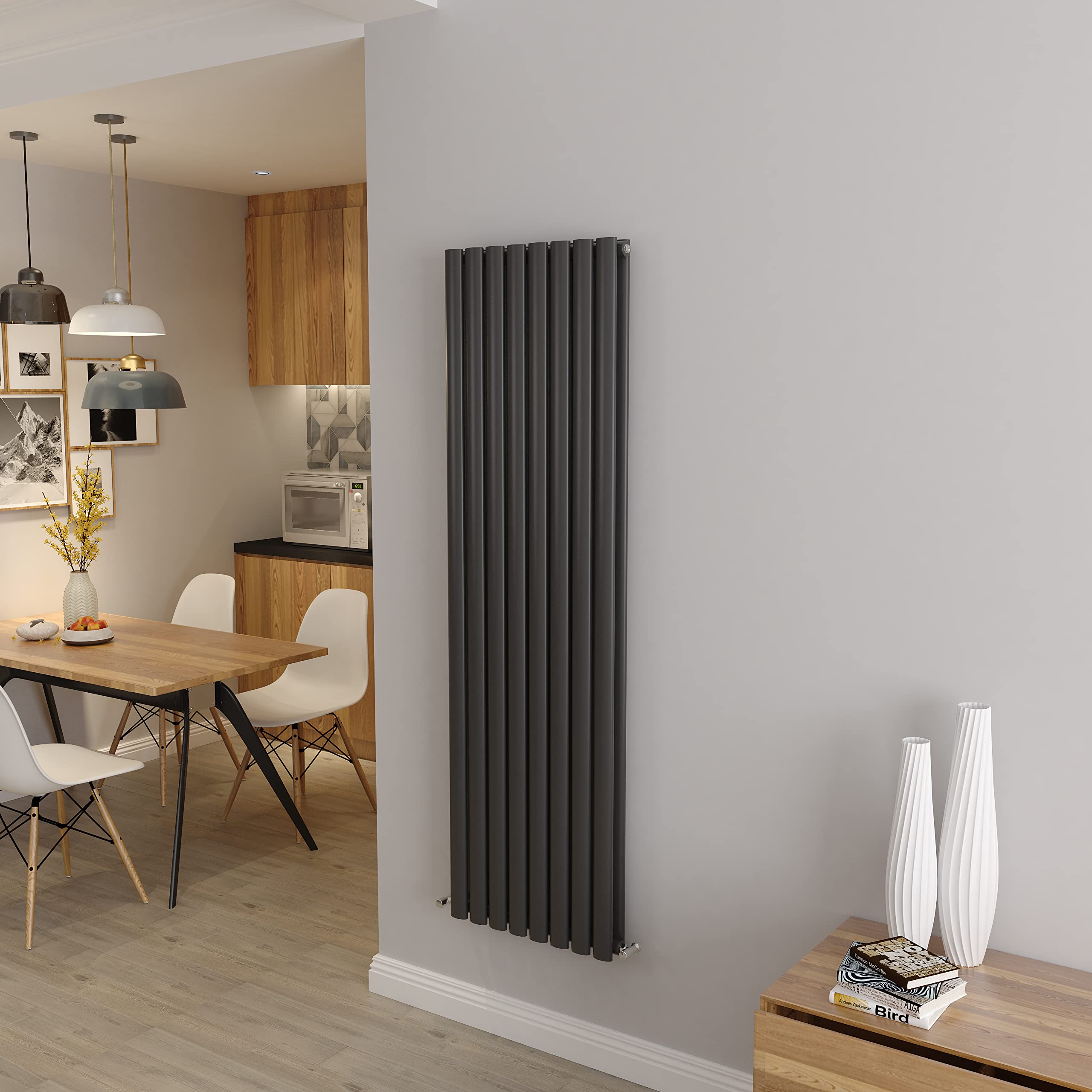 Anthracite Vertical Radiator Oval Double Panel Designer Tall Radiators 1600x472mm Central Heating Radiators