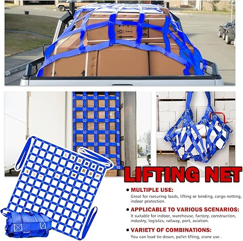Miniatura 6 de Red de elevación de carga de 1212 libras, correas de red de elevación de seguridad de 4.92 x 4.92 pies para polipasto de malla cuadrada de 3.9 in,