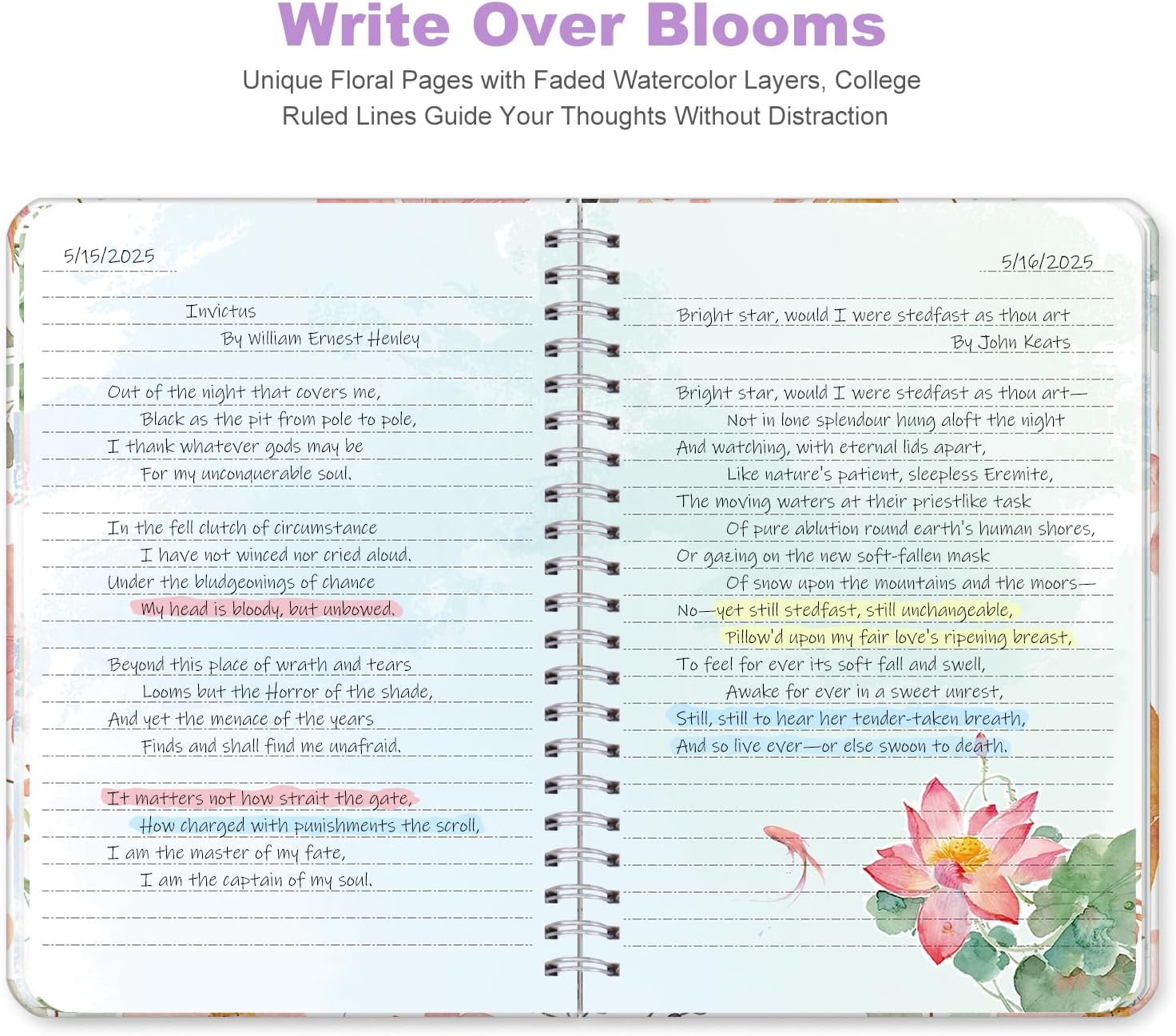 SIIXU Journaling Notebook for Women, A5 Hardcover Spiral Colorful Journal, Pretty Floral Design with 160 Beautiful Art Pages, Unique Aesthetic Diary for Poetry, Junk & Memo Writing, Purple, Lined - Image 2