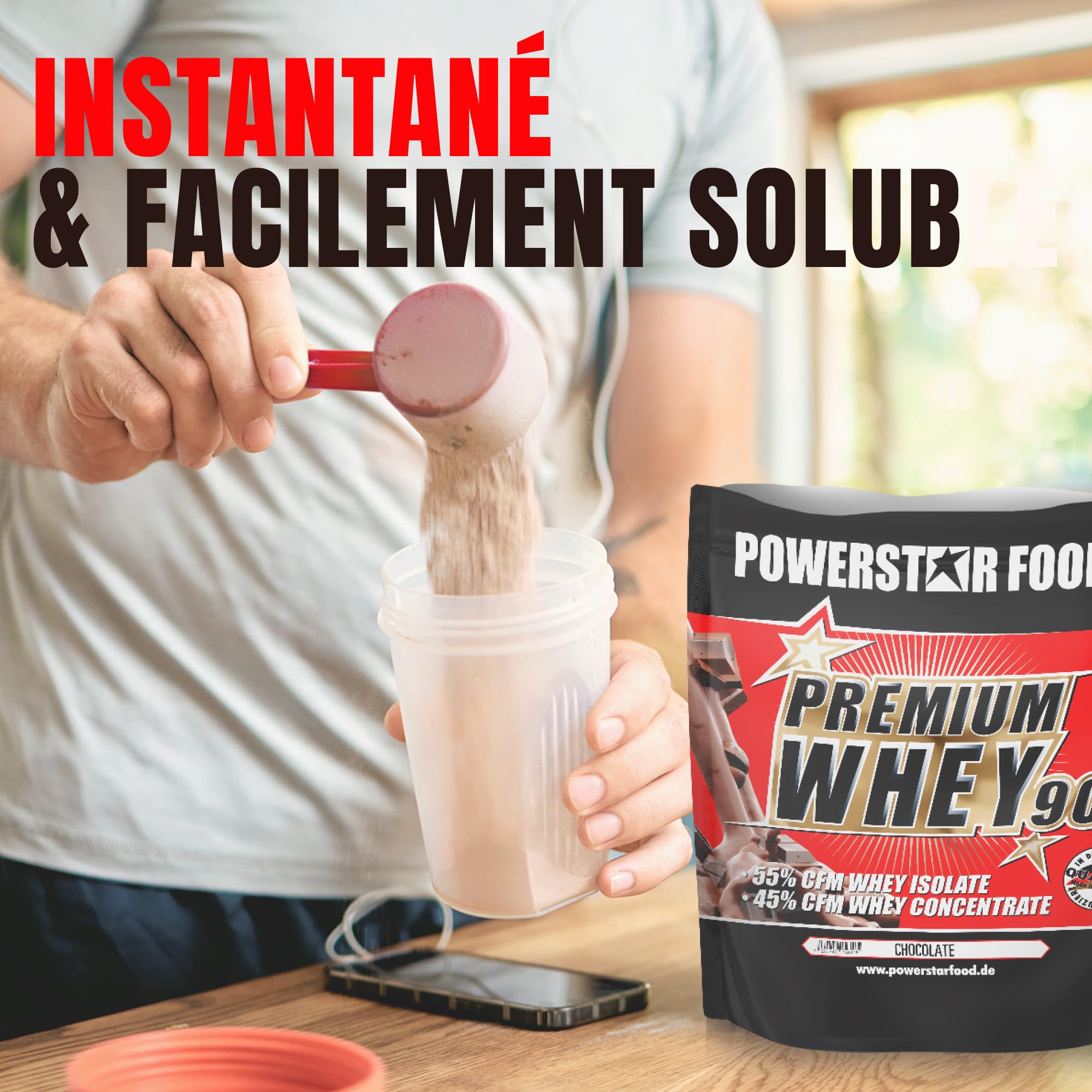 Powerstar PREMIUM WHEY 90 Poudre de Protéine 850 g | 80,6% Protéine | Whey Protein Powder | Produit en Allemagne | 55% Isolat de Whey CFM & 45% Concentrat CFM | Riche en EAA & BCAA | Cookies & Cream