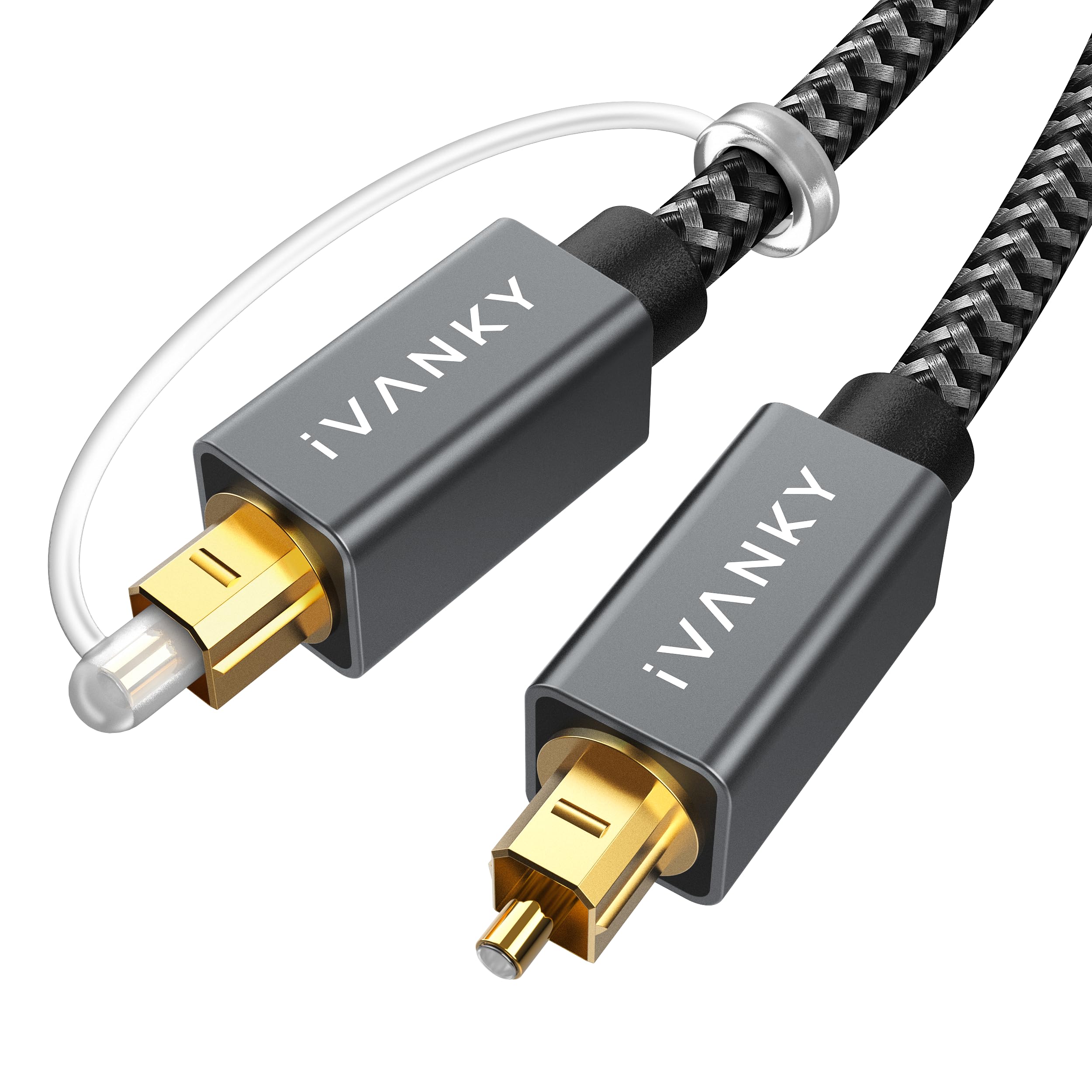 IVANKY Optical Audio Cable, Slim Optical Cable Digital Audio Cable for Home Theater, Sound Bar, TV, PS4, Xbox, Playstation, Astro A40/A50, Aluminum Shell, Nylon Braided Cable, 1M/3.28 Feet, Grey