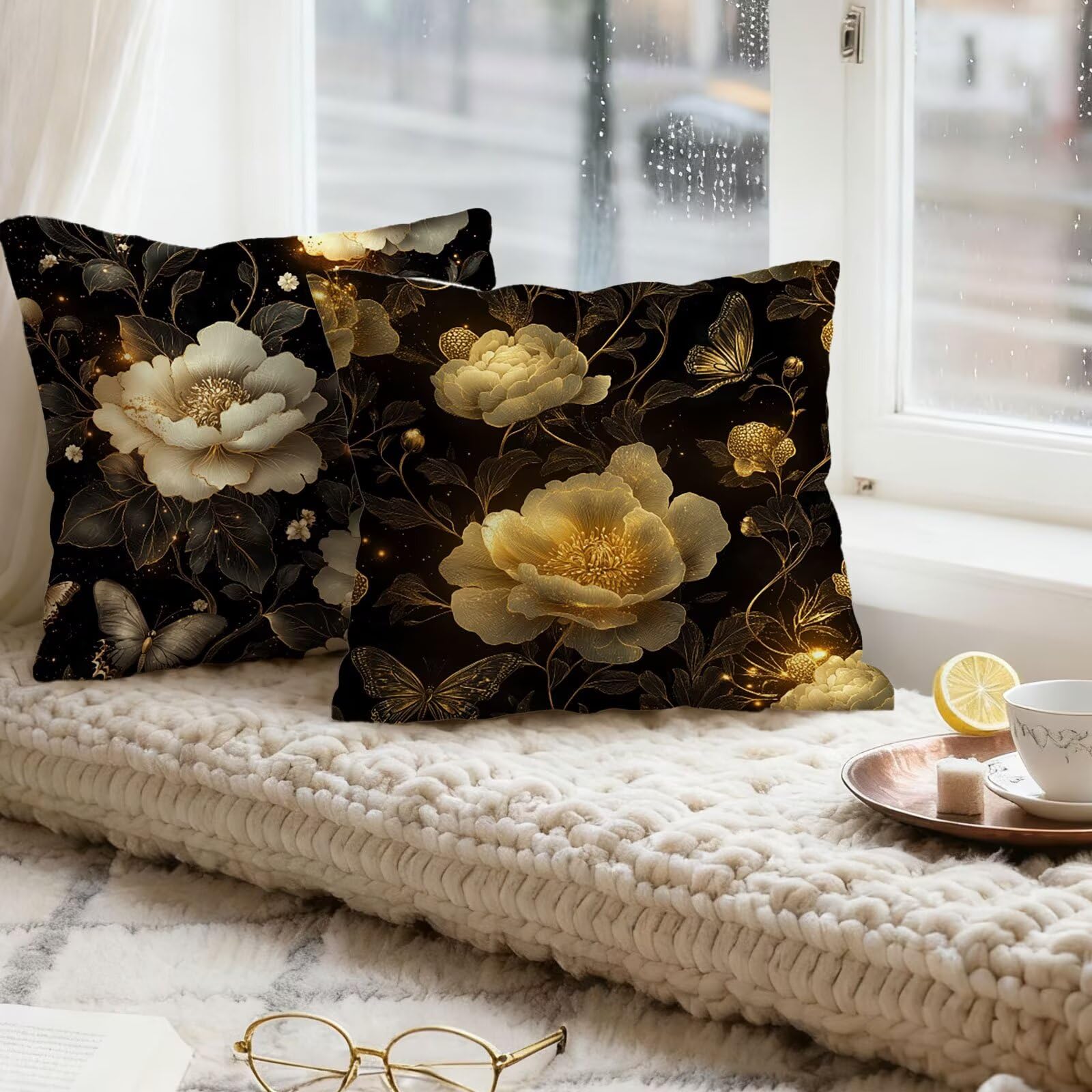 Beige Funda Cojin 60x60 Mariposa Funda Almohada 60x60 Cojines Sofa Súper Suave Fundas Cojines Decorativos Fundas Almohadas 4 Piezas Cervicales y Cuello, para Hogar Sofa Cama Salon Decoracion E - 889
