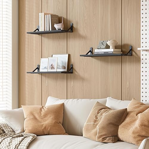 Miniatura 5 de YGEOMER 16.5 Inch Floating Shelves for Wall, Farmhouse Wall Shelves for Bedroom, Bathroom Storage, Living Room and Kitchen Decor (Set of 6 Black)