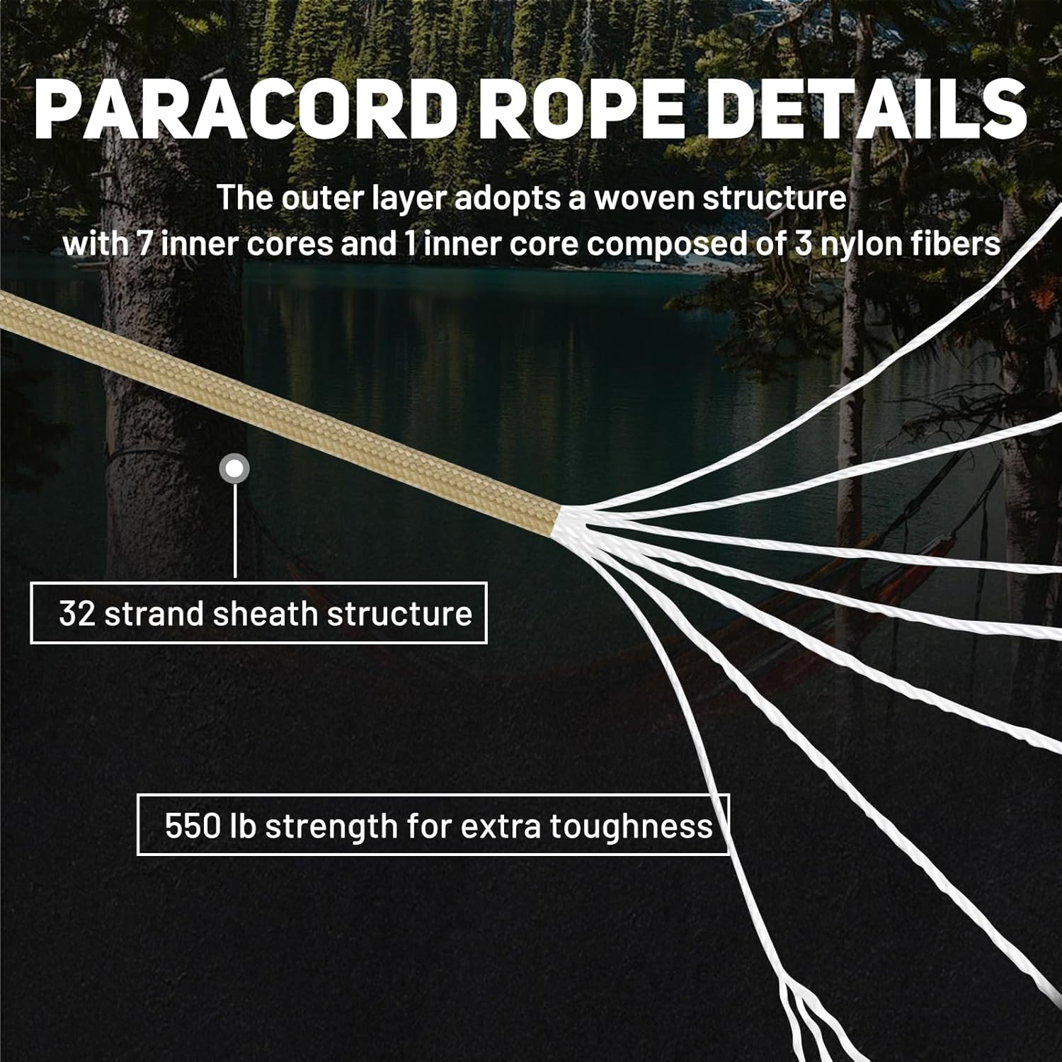 Paracord 550lb, Nylon Rope 1000FT, Tactical Parachute Cord, Type III Survival String with 7-Strand Core for Hiking, DIY, Camping, Brown