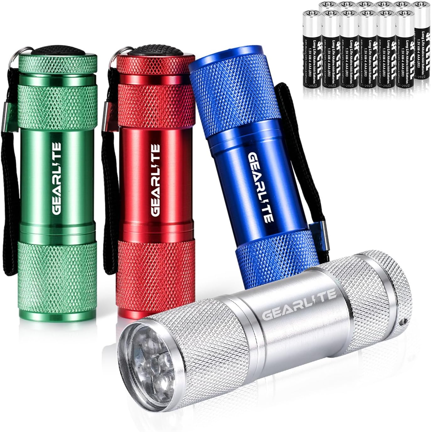 Small LED Torch, 4 Pack Small Torches LED Super Bright with 9 LEDs, Colorful Mini Pocket Torch Flashlight for Kids Adult Camping Hiking Outdoor Gifts, 12 AAA Batteries Pre-Installed