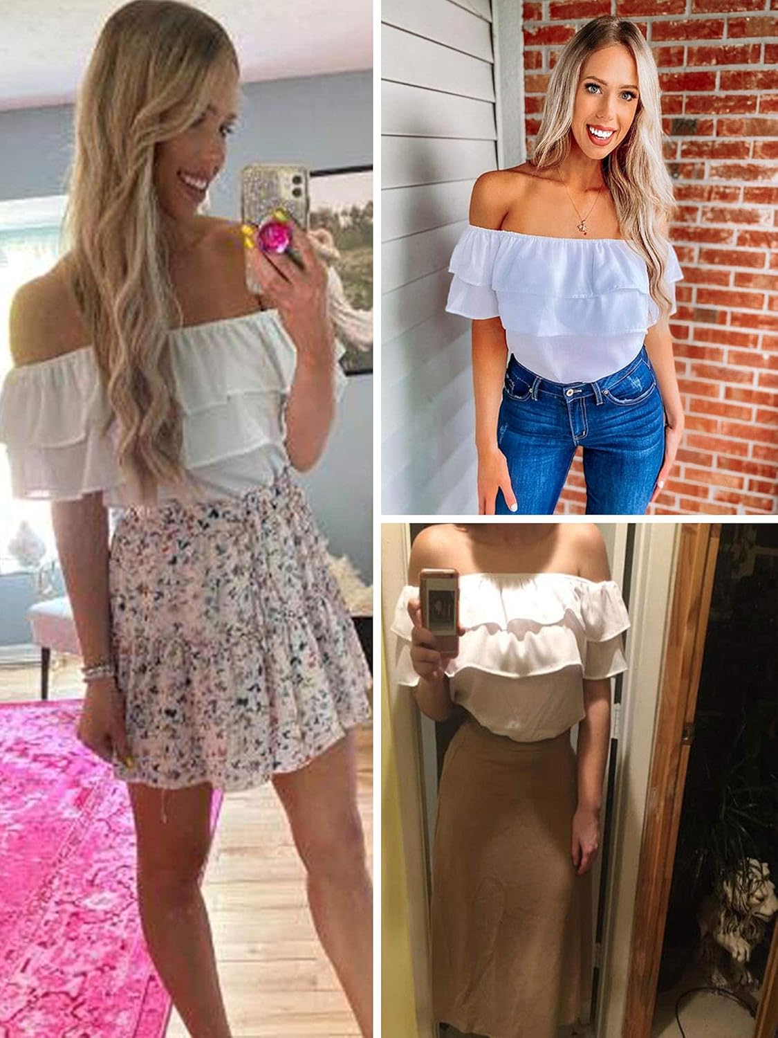 Hibluco Women's Casual Summer Off Shoulder Tops Ruffle Stylish Blouse - Image 5