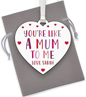 Your Like A Mum To Me - Personalised You're Like A Mum To Me Gifts - Stepmum Wooden Heart - Gifts for Step Mum Stepmum - Birthday Christmas Gifts for Step Mum - Mothers Day Step Mum - With Grey Bag