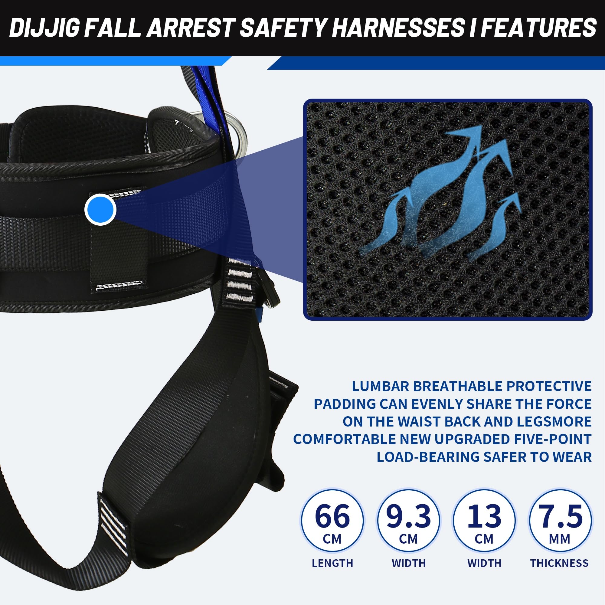 DIJJIG Sicherheitsgürtel-Kit mit 1,8 M Lanyards, Taille- und Schulterschutz, Bauprojekte, Dachbetrieb in hoher Höhe, Feuerrettung, Anti-Fall-Sicherheitsgürtel, Sicherheitsseil, CE-Zertifizierung