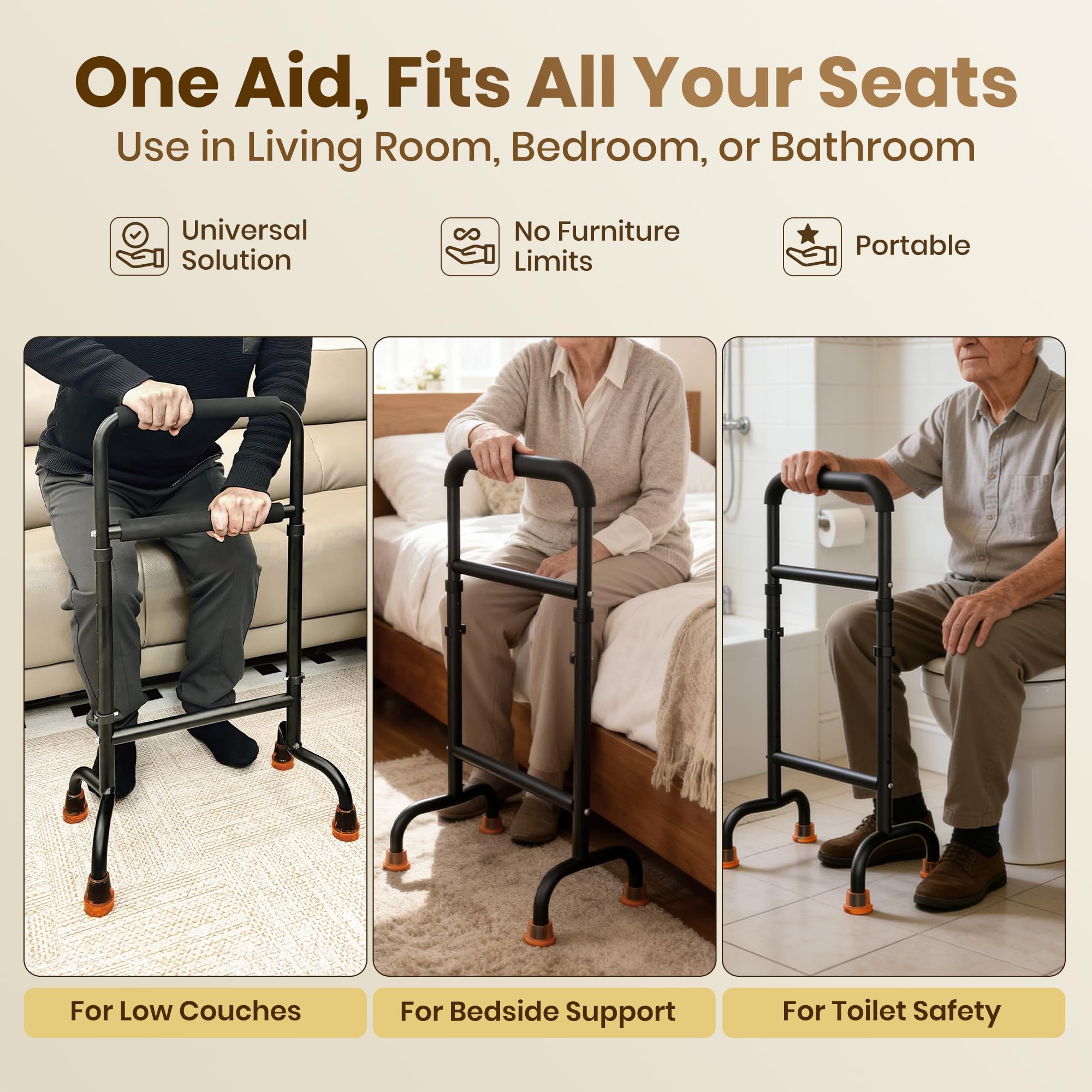 Support Way Stand Assist for Chair & Couch - Height Adjustable Mobility Aid for Seniors, Lightweight Aluminum Frame with 450lb Capacity