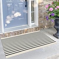 KILOCOCO Beige Striped Rug 2.3x3.6 Ft Hand Woven Cotton Washable Outdoor Indoor Door Mat for Porch Entryway Kitchen Farmhouse