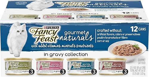 Fancy Feast Gourmet Naturals - Colección de salsas, con vitaminas, minerales y nutrientes añadidos, paquete variado de latas de 12 a 3 onzas