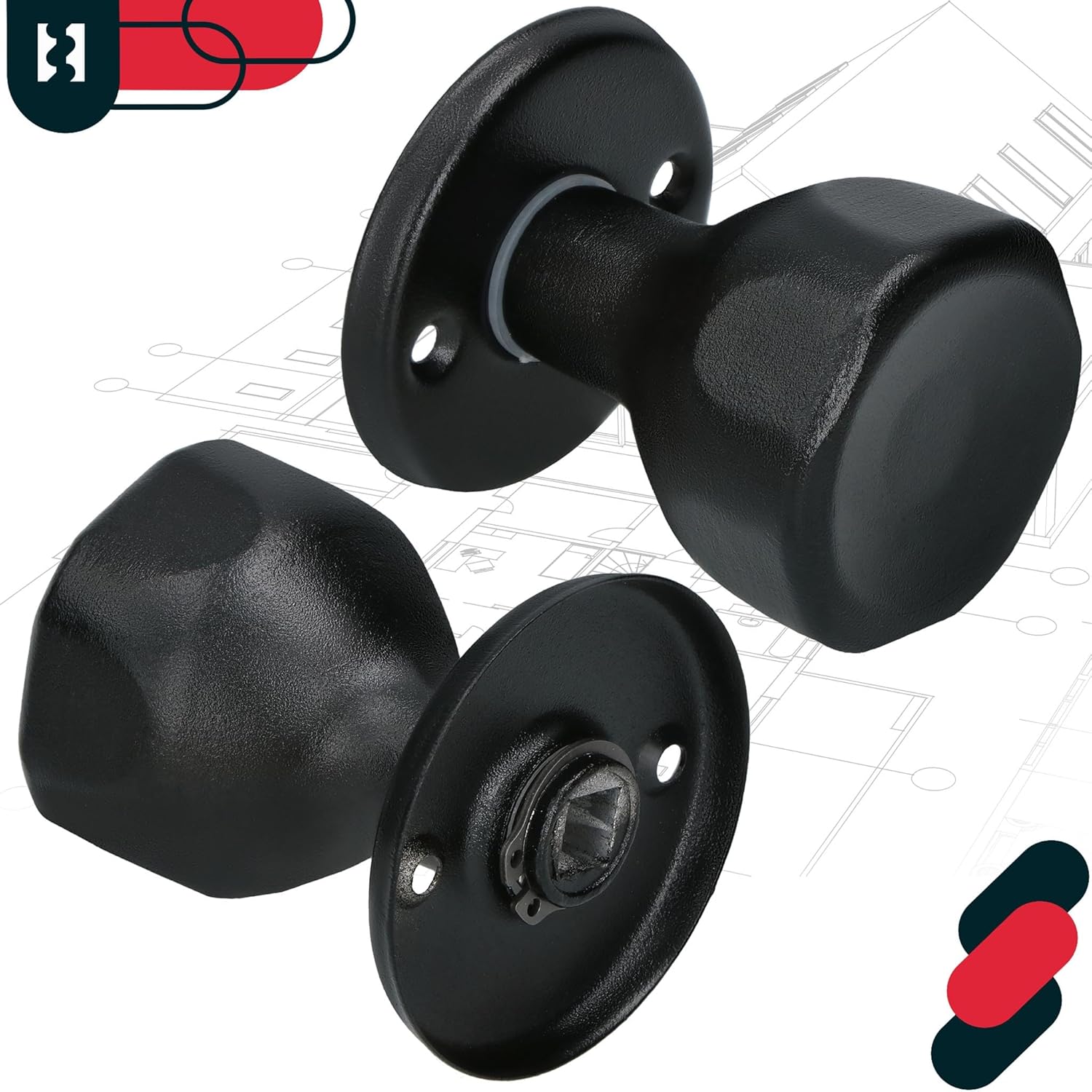 KOTARBAU® Door Knob Rotatable 5 Colours Door Fitting Door Handle Steel Lacquered Ball Knob Door Knob Turn Knob Door Gate Handle Pack of 1 Robust Top (Black)