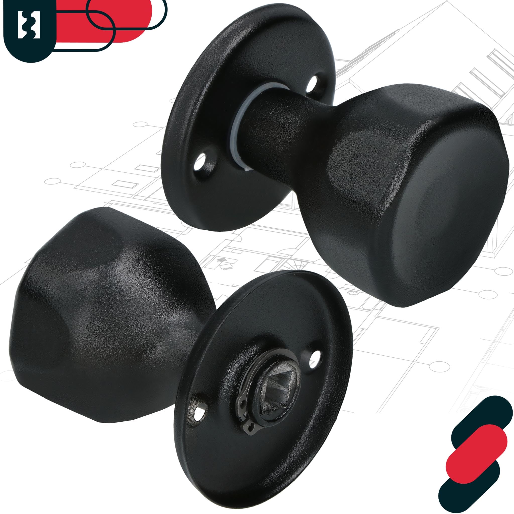 KOTARBAU® Gałka do drzwi obrotowa 5 kolorów okucie drzwiowe kulka do drzwi stal lakierowana gałka kulkowa gałka do drzwi gałka obrotowa drzwi drzwi uchwyt 1 szt. wytrzymały top (czarny)