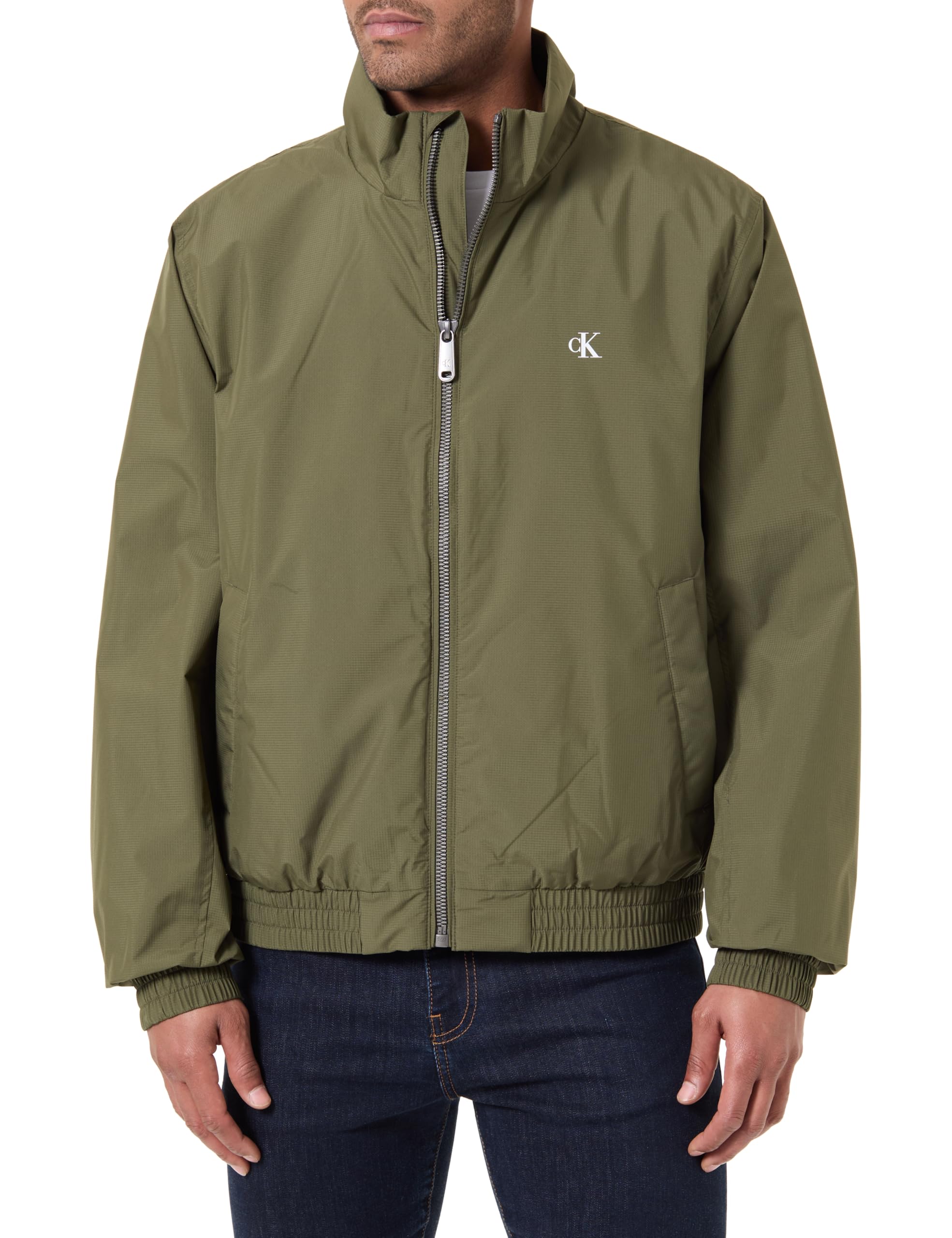 Calvin Klein Men's LS RIPSTOP PADDED HARRINGTON JKT LV04RE515G Jackets, BEIGE (Fatigue), L